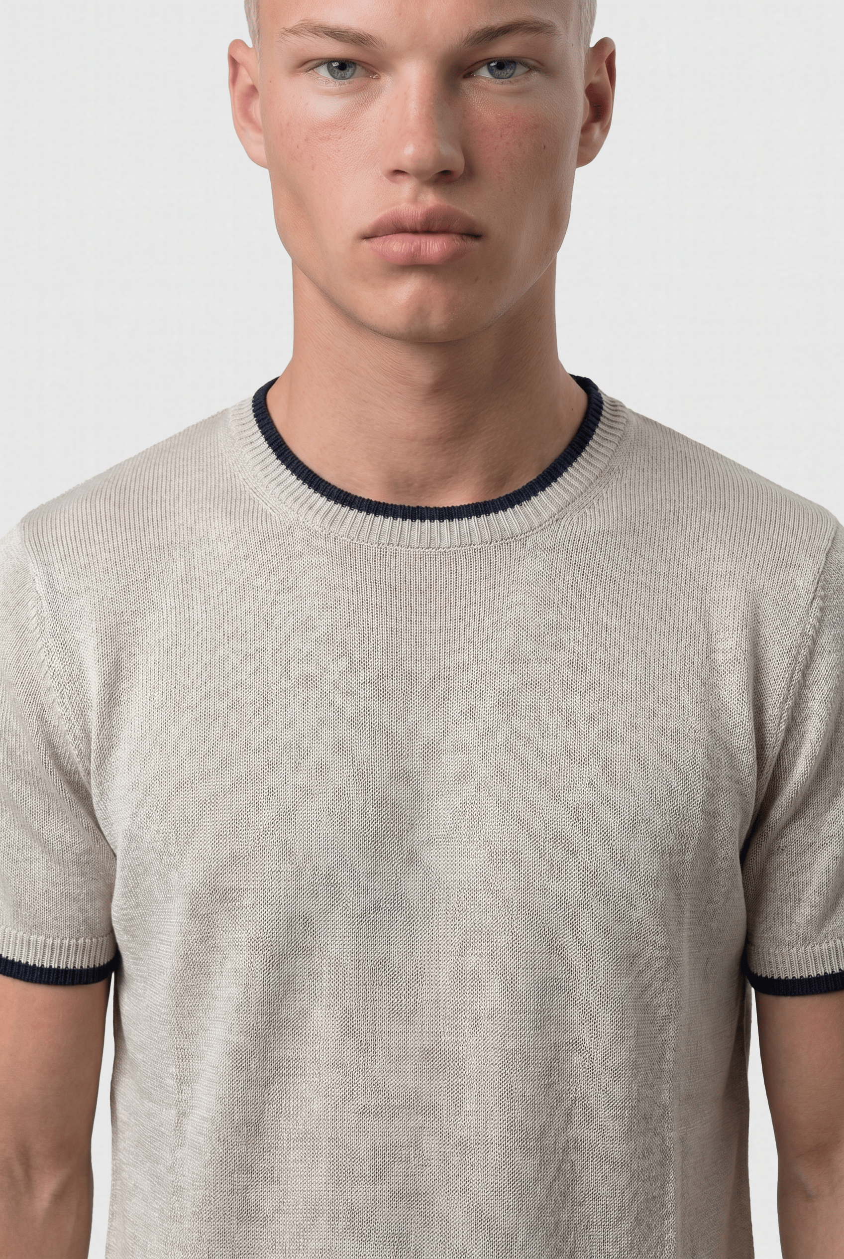 Erkek Bisiklet Yaka Regular Fit Triko T-Shirt Bej