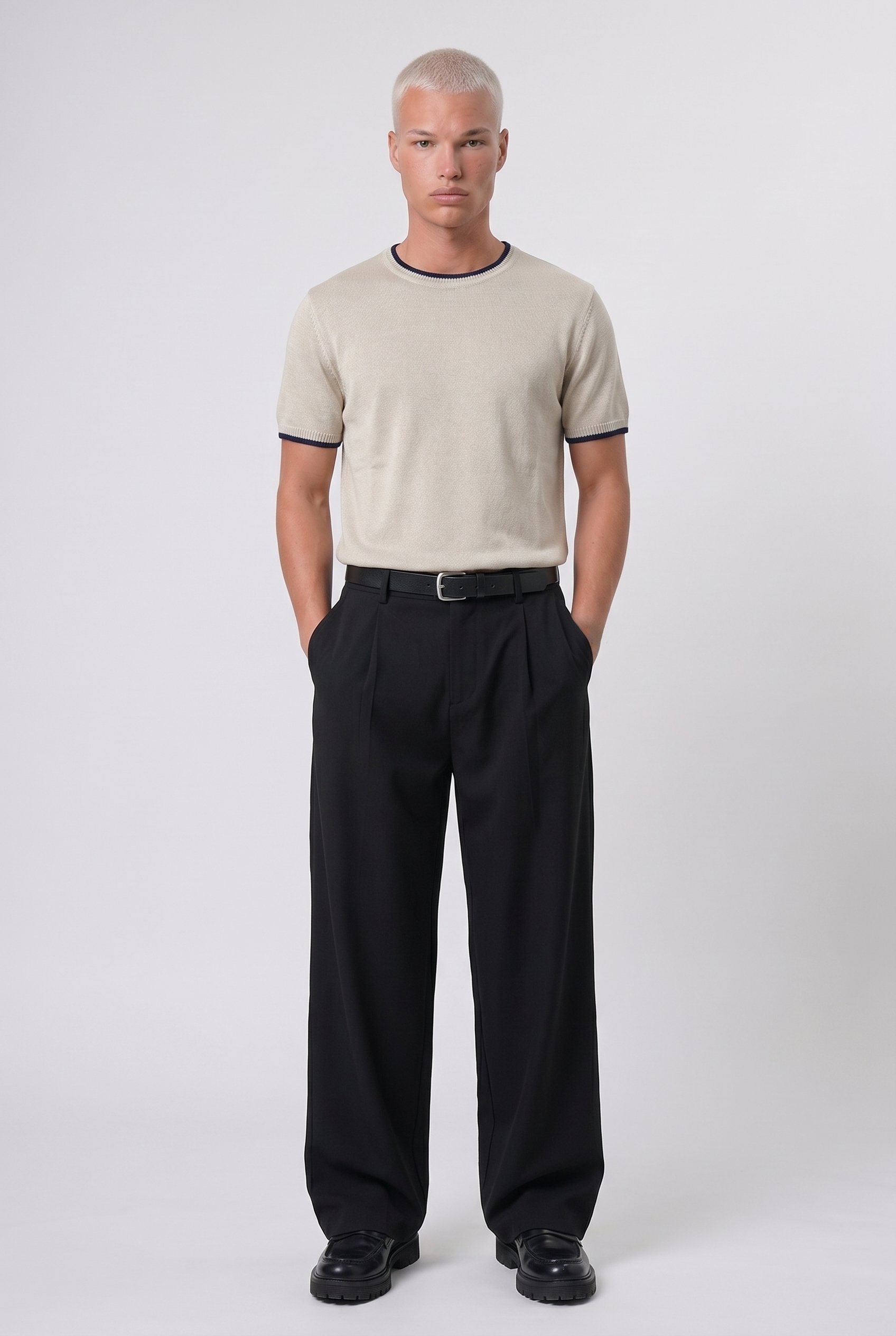 Erkek Bisiklet Yaka Regular Fit Triko T-Shirt Bej
