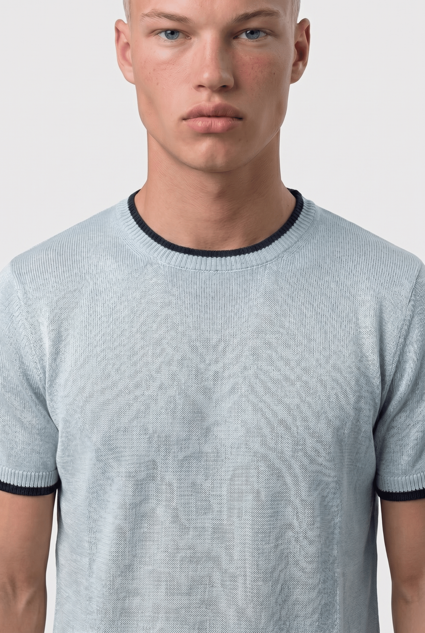 Erkek Bisiklet Yaka Regular Fit Triko T-Shirt Bebe Mavi