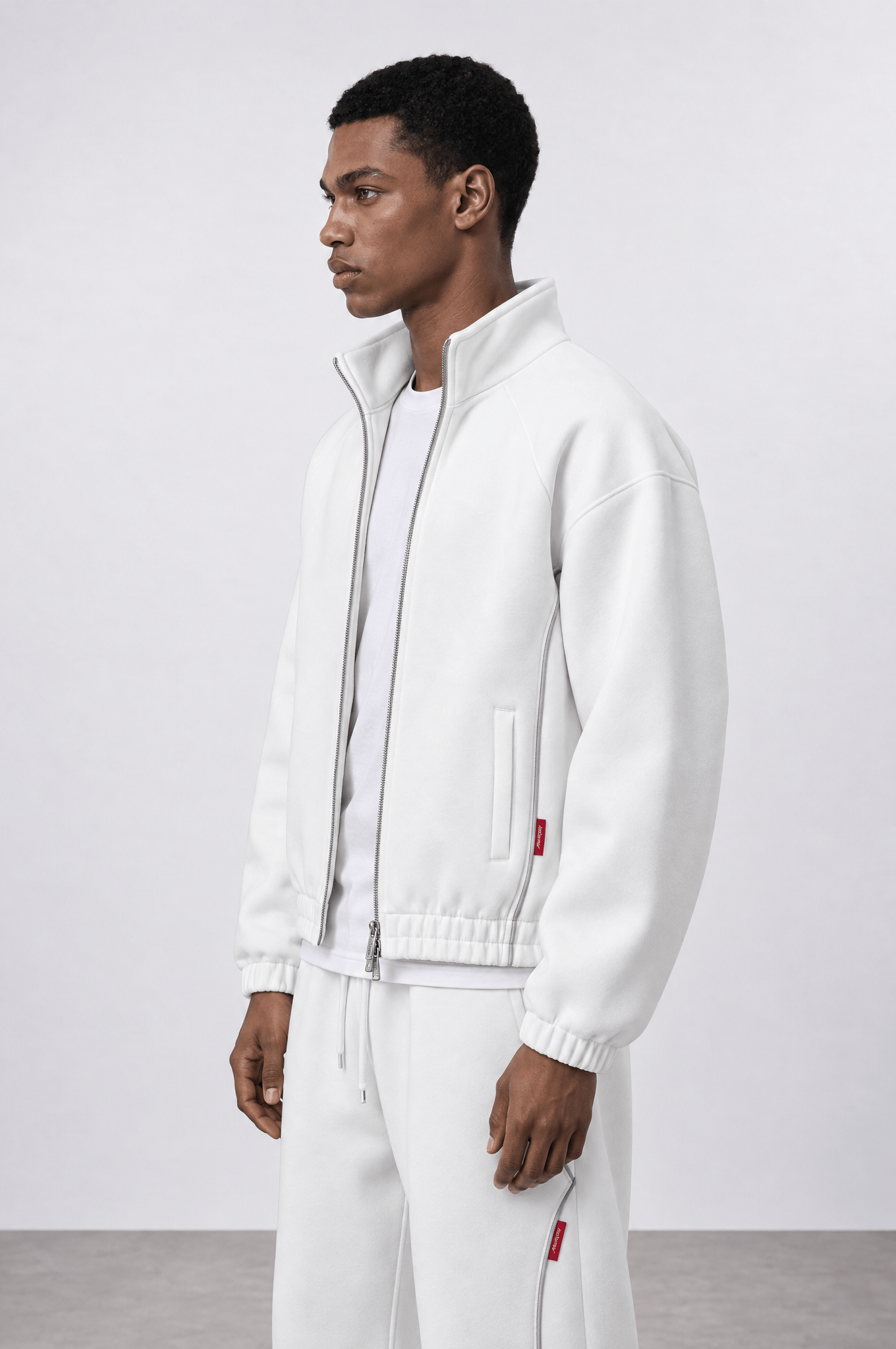 Erkek Biye Detaylı Panda Oversize Zip Ekru