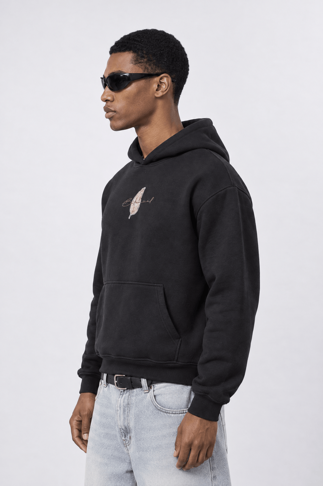 Erkek Botanical Patch Detaylı Oversize Hoodie Siyah