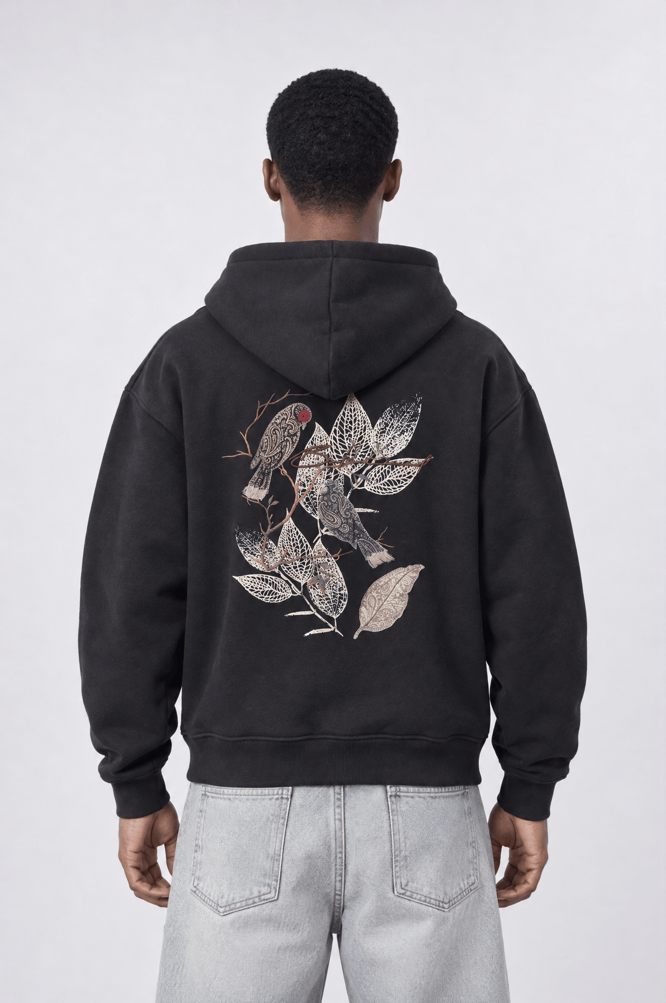 Erkek Botanical Patch Detaylı Oversize Hoodie Siyah