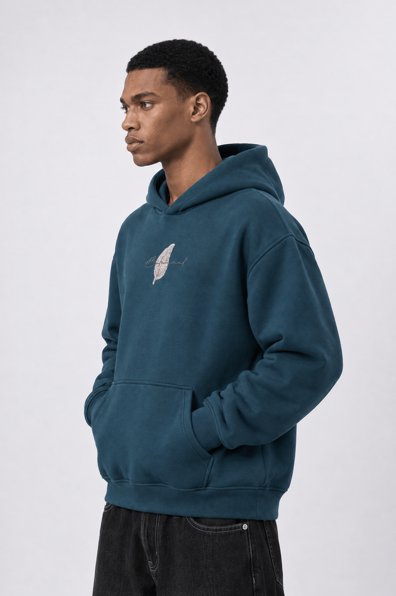 Erkek Botanical Patch Detaylı Oversize Hoodie Zümrüt