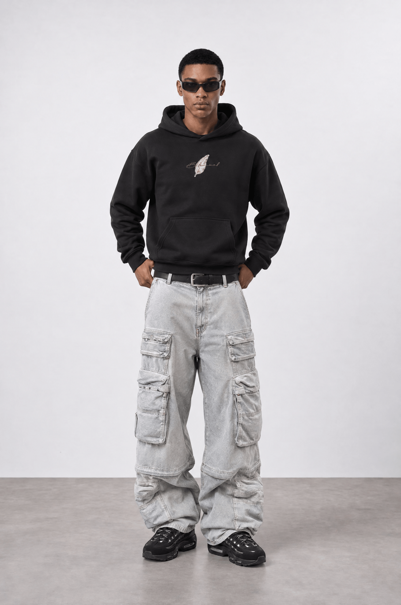 Erkek Botanical Patch Detaylı Oversize Hoodie Siyah