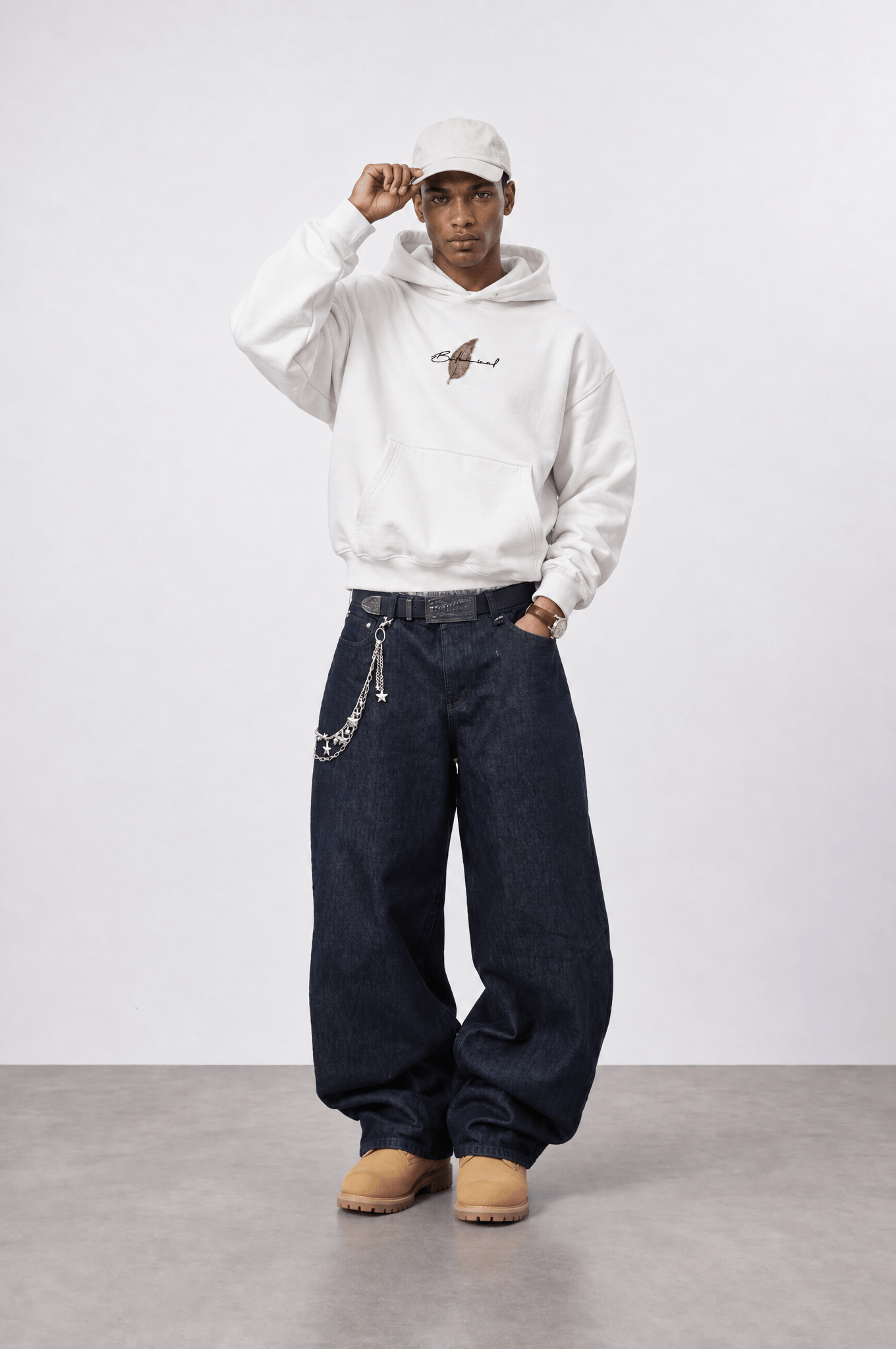 Erkek Botanical Patch Detaylı Oversize Hoodie Ekru