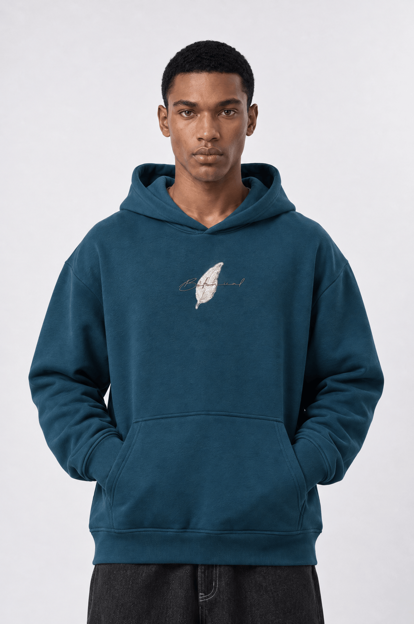 Erkek Botanical Patch Detaylı Oversize Hoodie Zümrüt