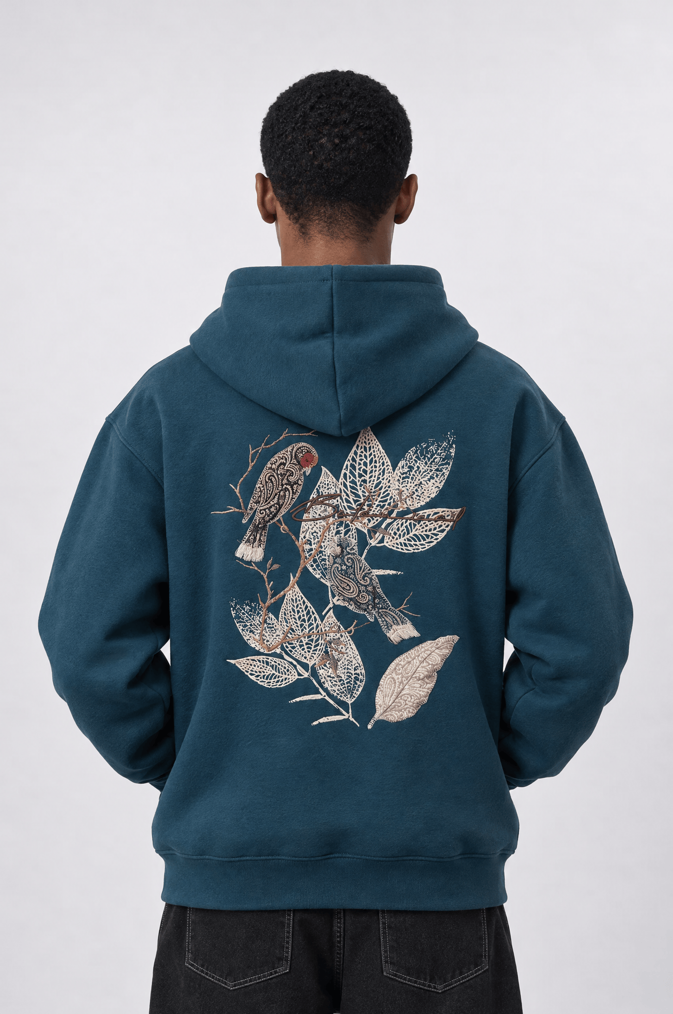 Erkek Botanical Patch Detaylı Oversize Hoodie Zümrüt