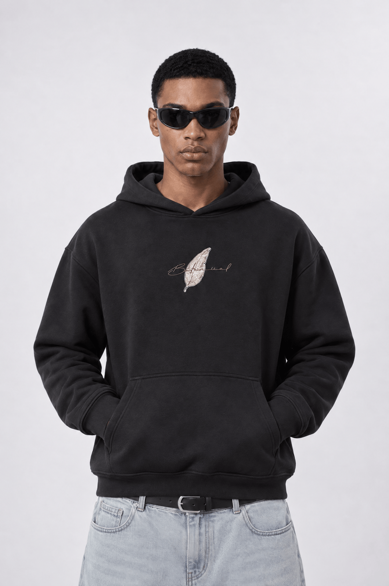Erkek Botanical Patch Detaylı Oversize Hoodie Siyah