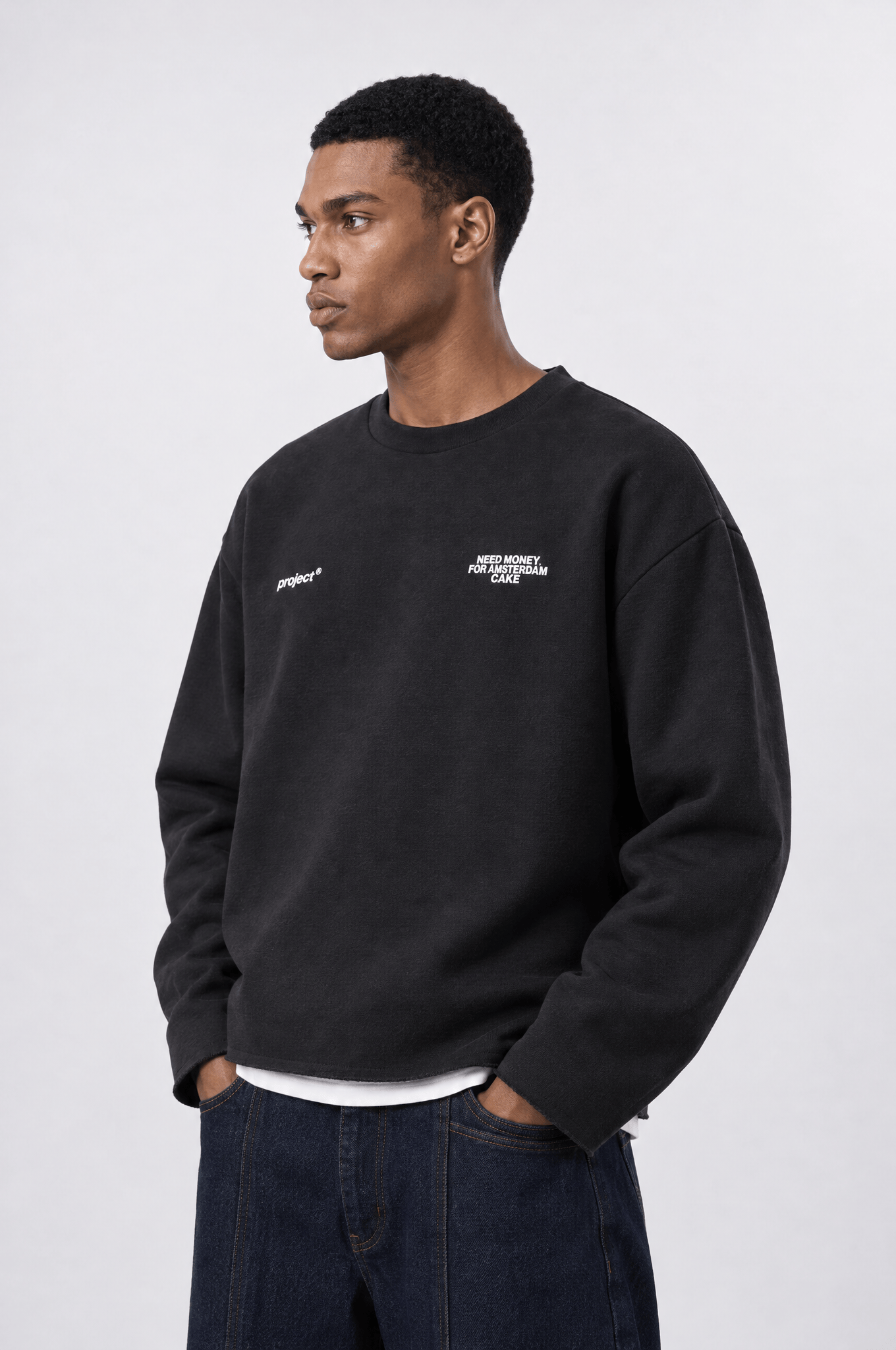 Erkek Cake Baskılı Pis Dikiş Detaylı Oversize Sweatshirt Siyah