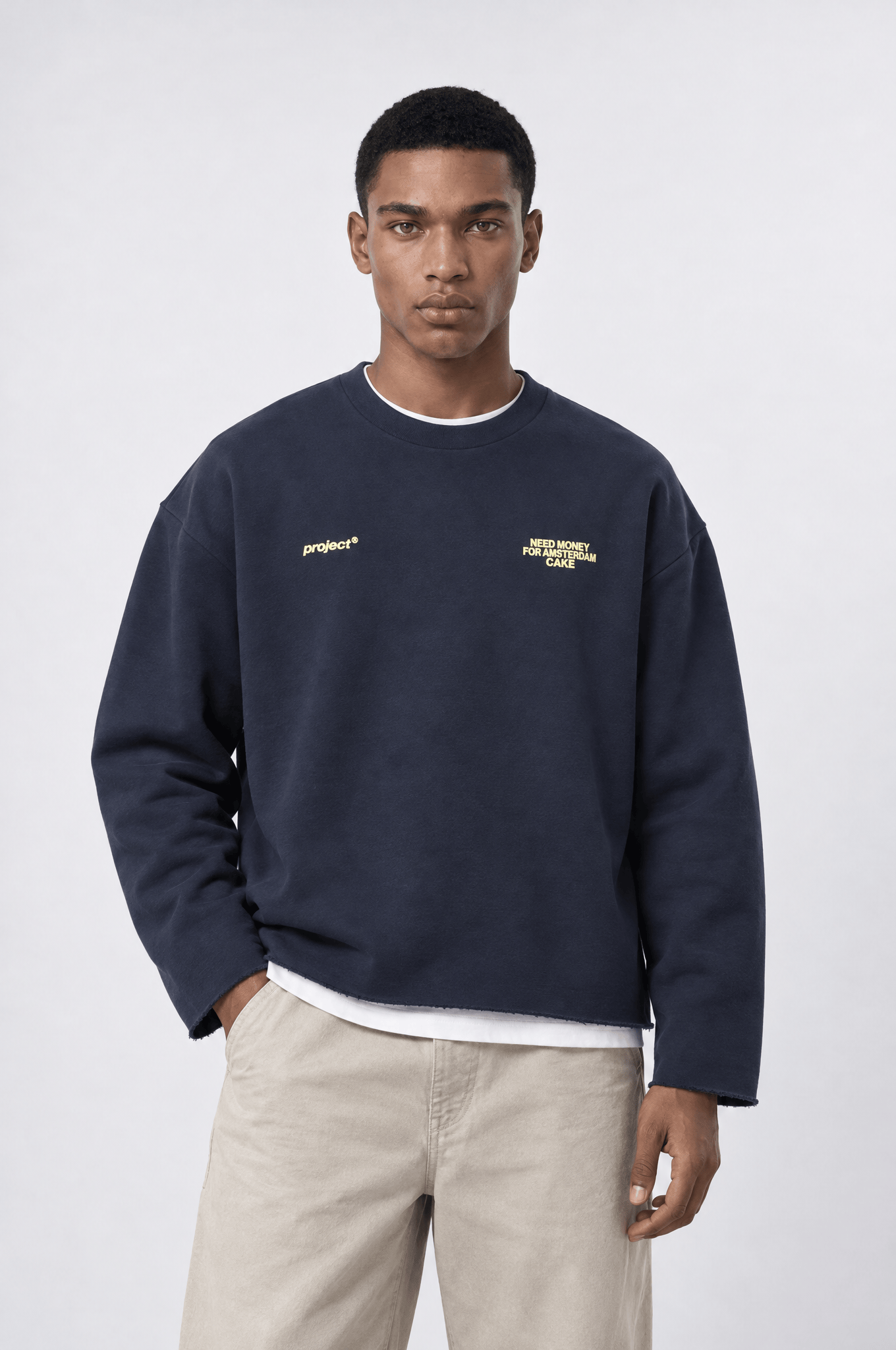 Erkek Cake Baskılı Pis Dikiş Detaylı Oversize Sweatshirt Lacivert