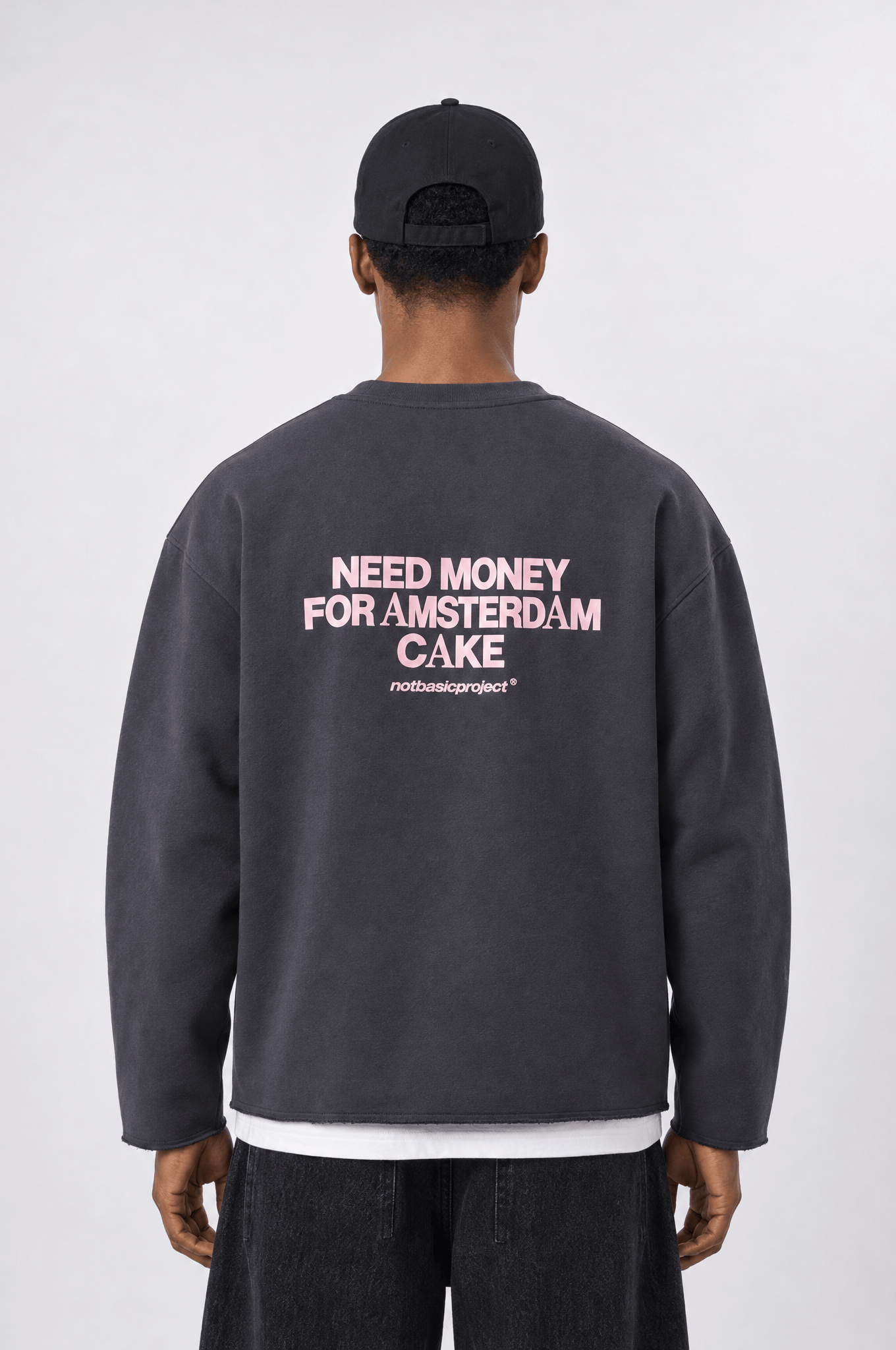 Erkek Cake Baskılı Pis Dikiş Detaylı Oversize Sweatshirt Füme