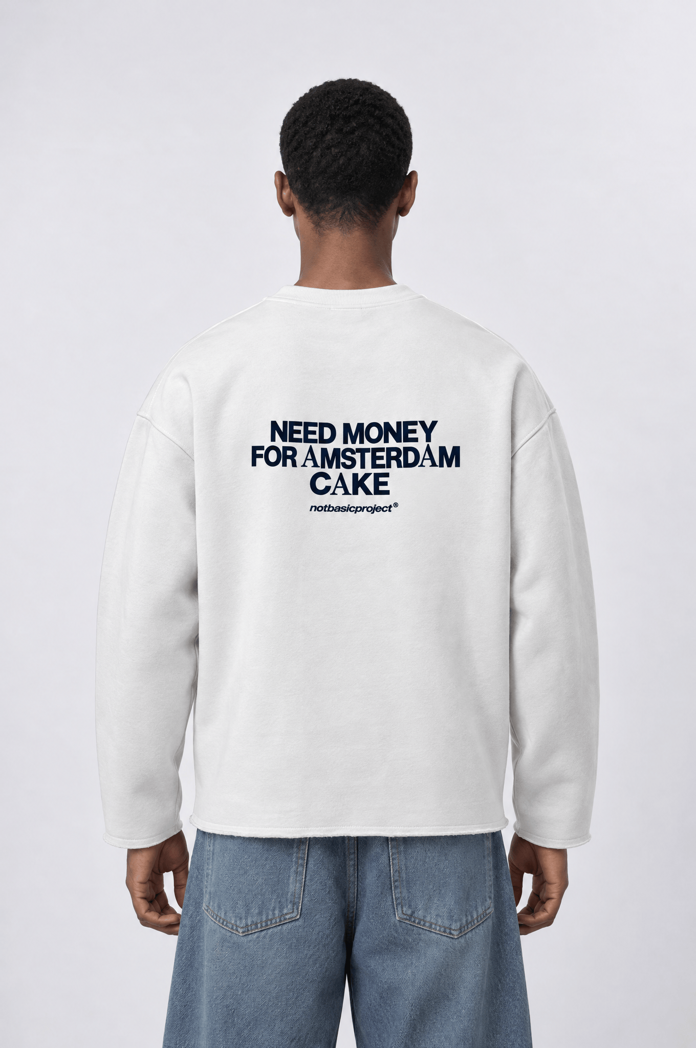 Erkek Cake Baskılı Pis Dikiş Detaylı Oversize Sweatshirt Ekru