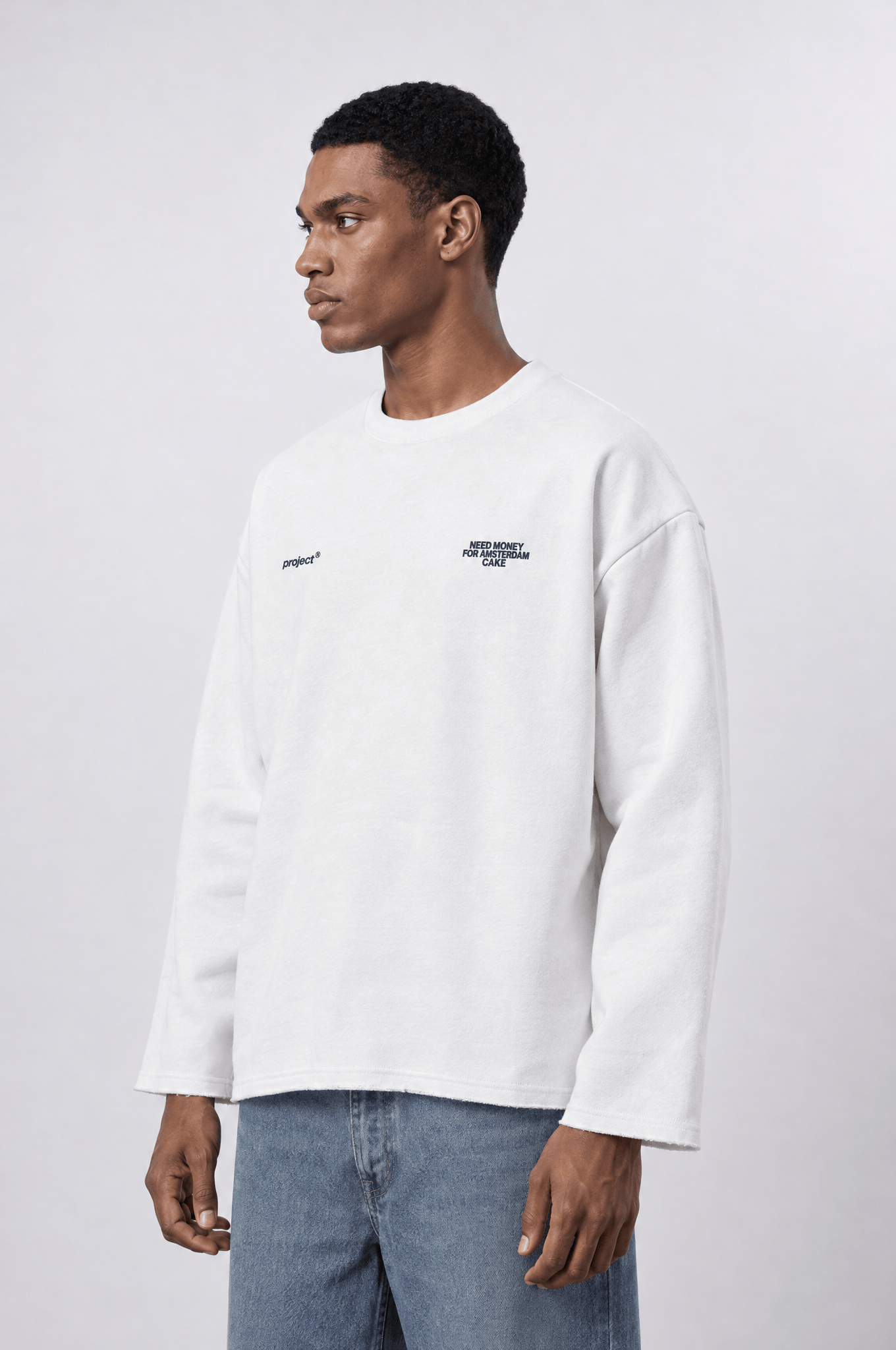 Erkek Cake Baskılı Pis Dikiş Detaylı Oversize Sweatshirt Ekru