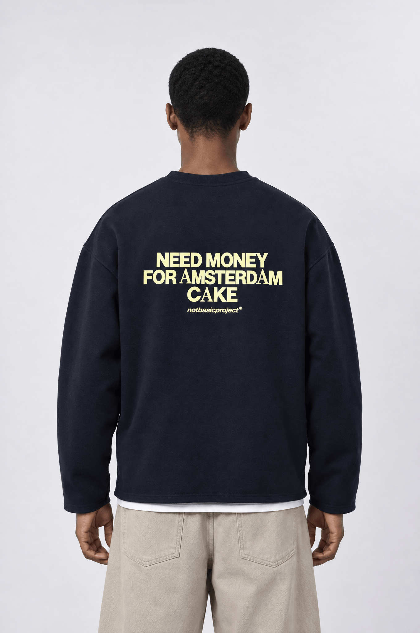 Erkek Cake Baskılı Pis Dikiş Detaylı Oversize Sweatshirt Lacivert