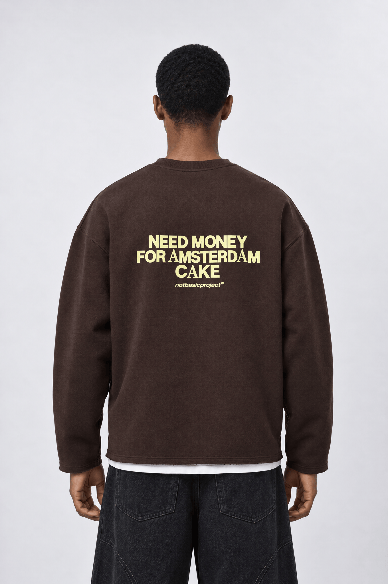 Erkek Cake Baskılı Pis Dikiş Detaylı Oversize Sweatshirt Kahve