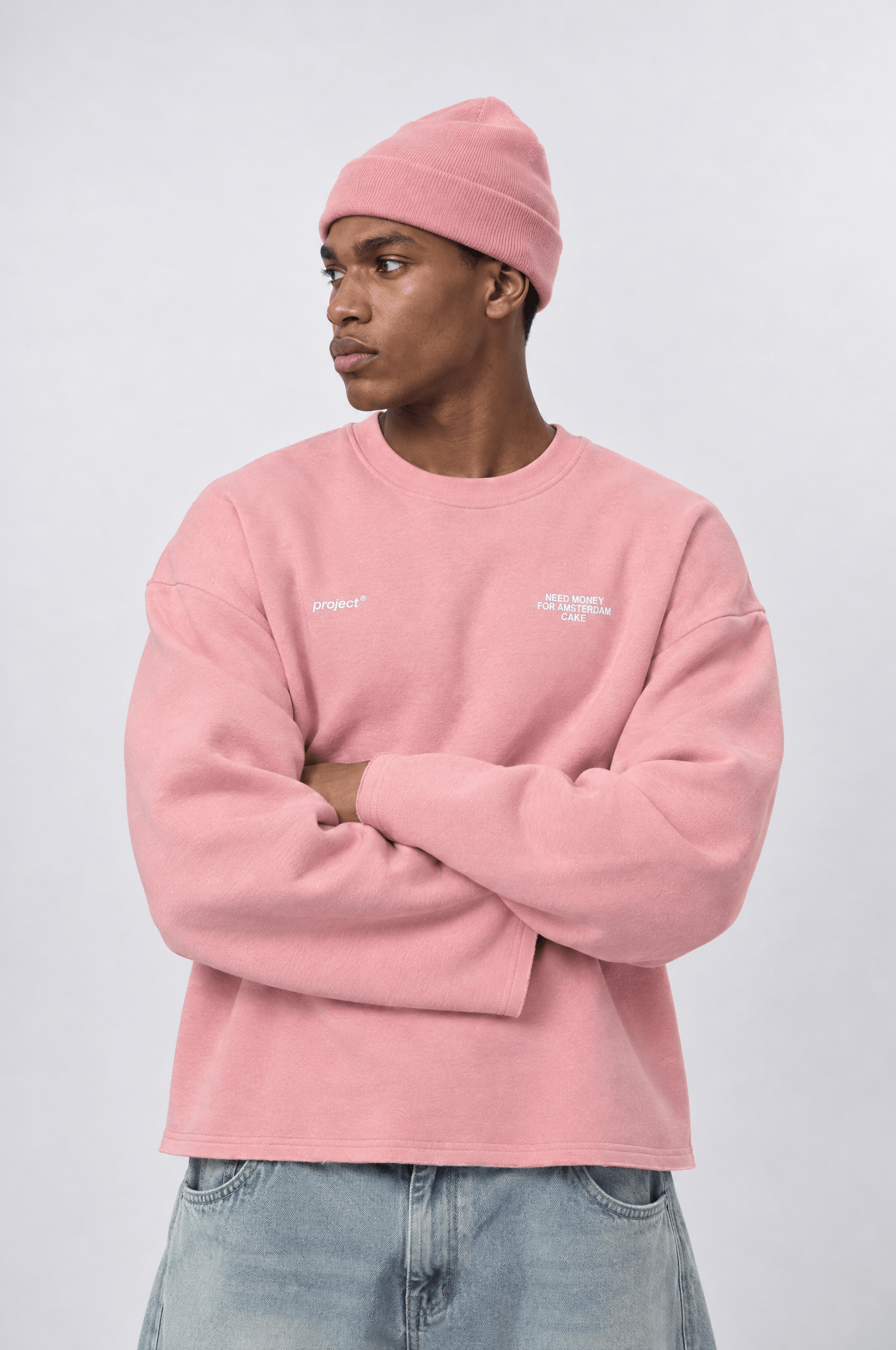 Erkek Cake Baskılı Pis Dikiş Detaylı Oversize Sweatshirt Pembe