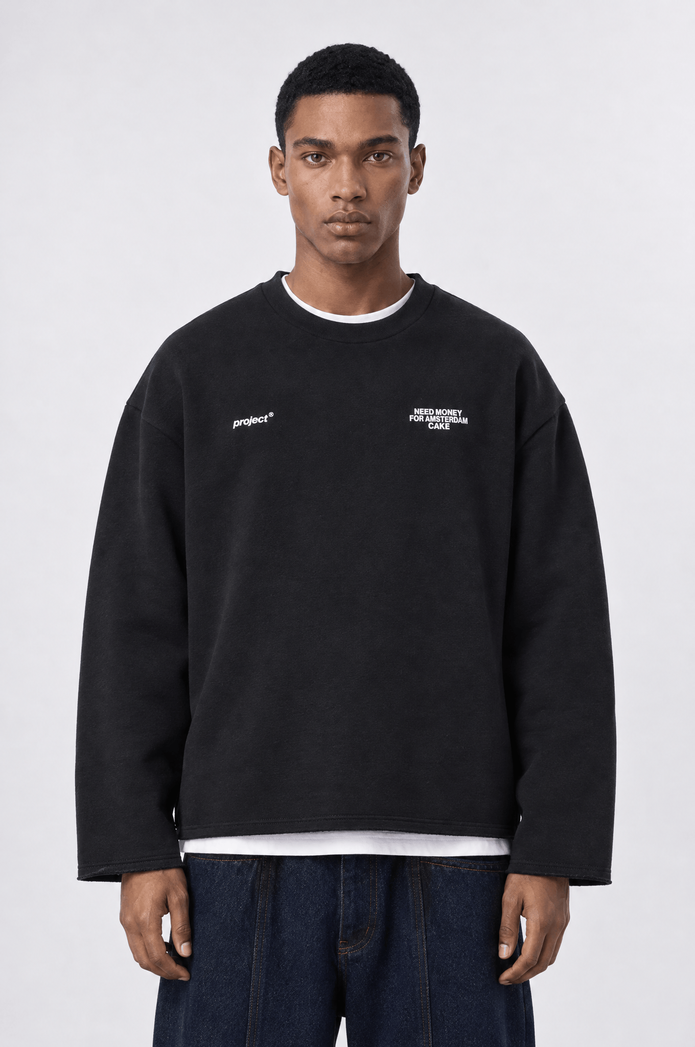 Erkek Cake Baskılı Pis Dikiş Detaylı Oversize Sweatshirt Siyah