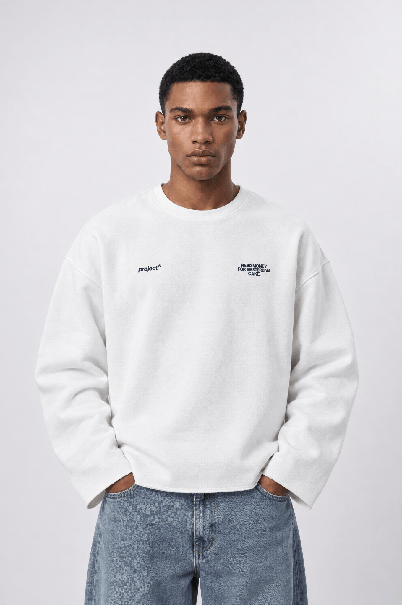 Erkek Cake Baskılı Pis Dikiş Detaylı Oversize Sweatshirt Ekru