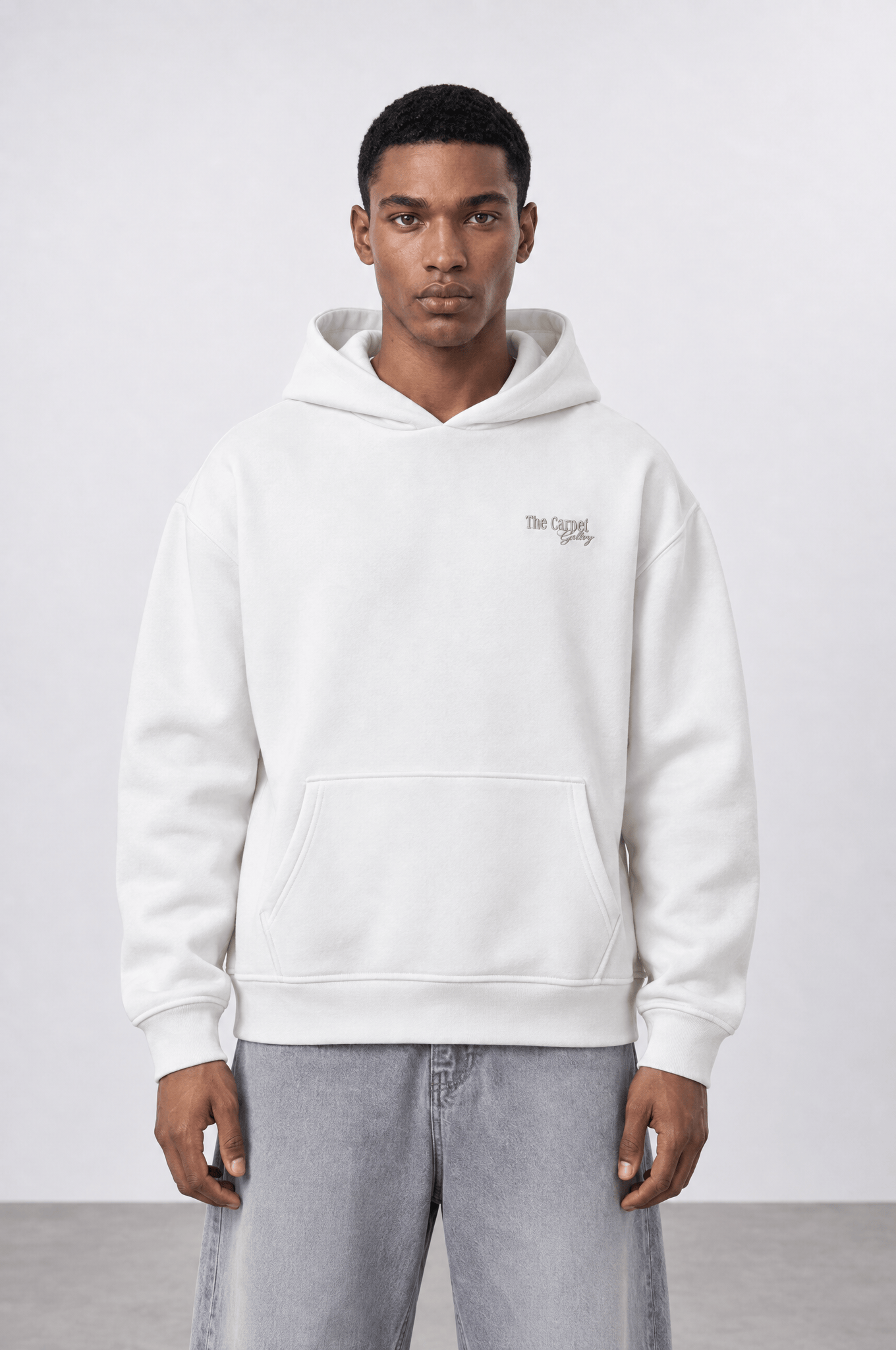 Erkek Carpet Patch Detaylı Oversize Hoodie Ekru