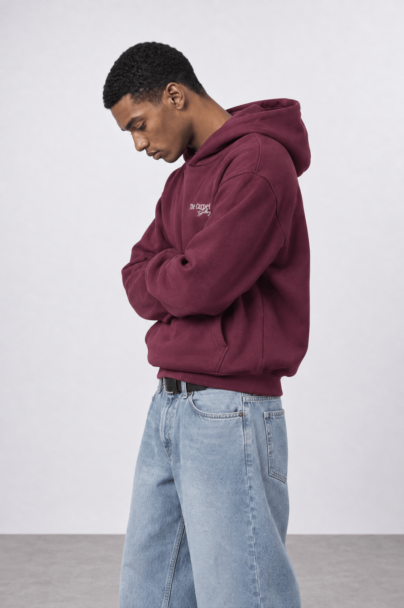 Erkek Carpet Patch Detaylı Oversize Hoodie Bordo