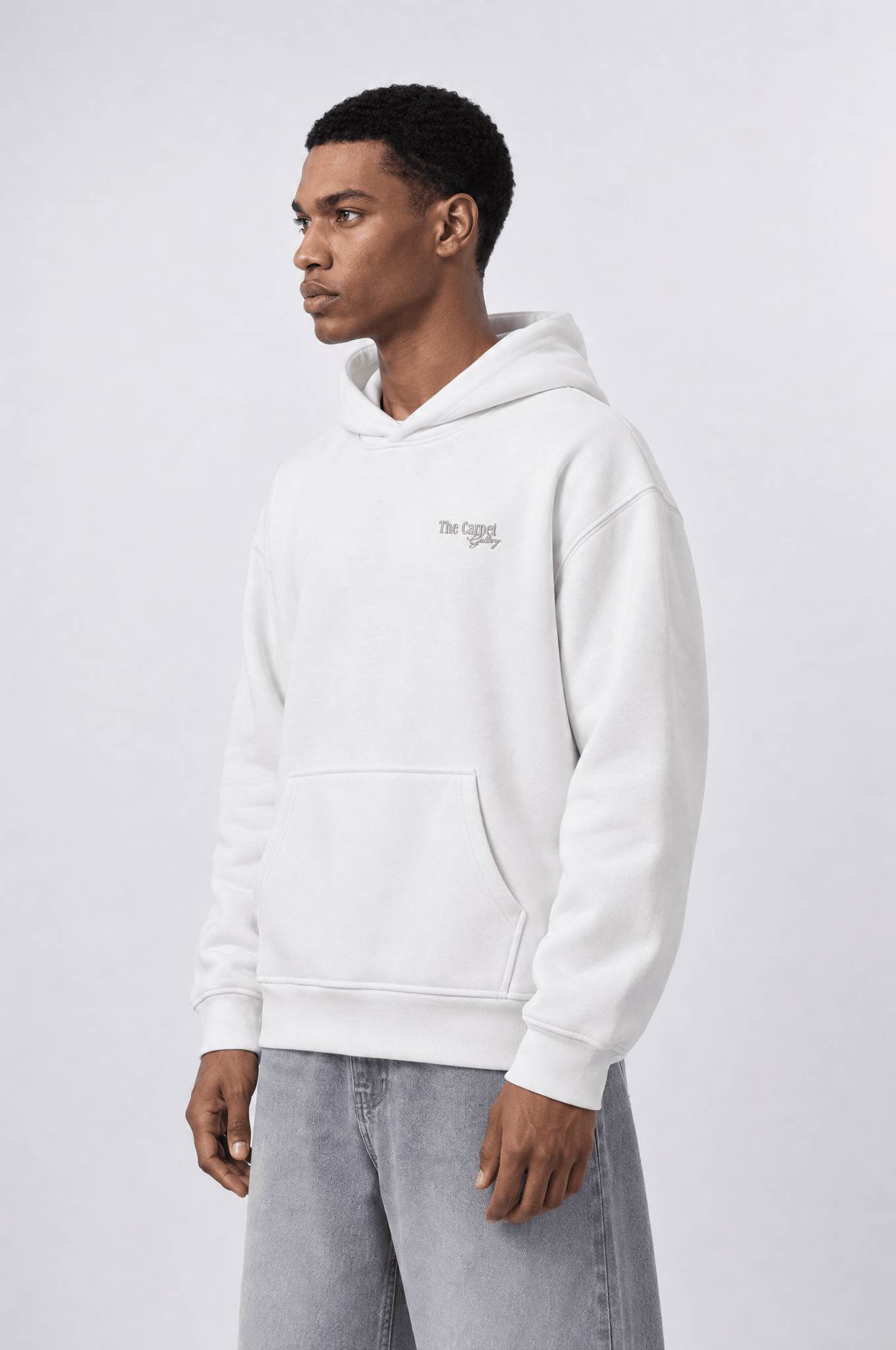 Erkek Carpet Patch Detaylı Oversize Hoodie Ekru