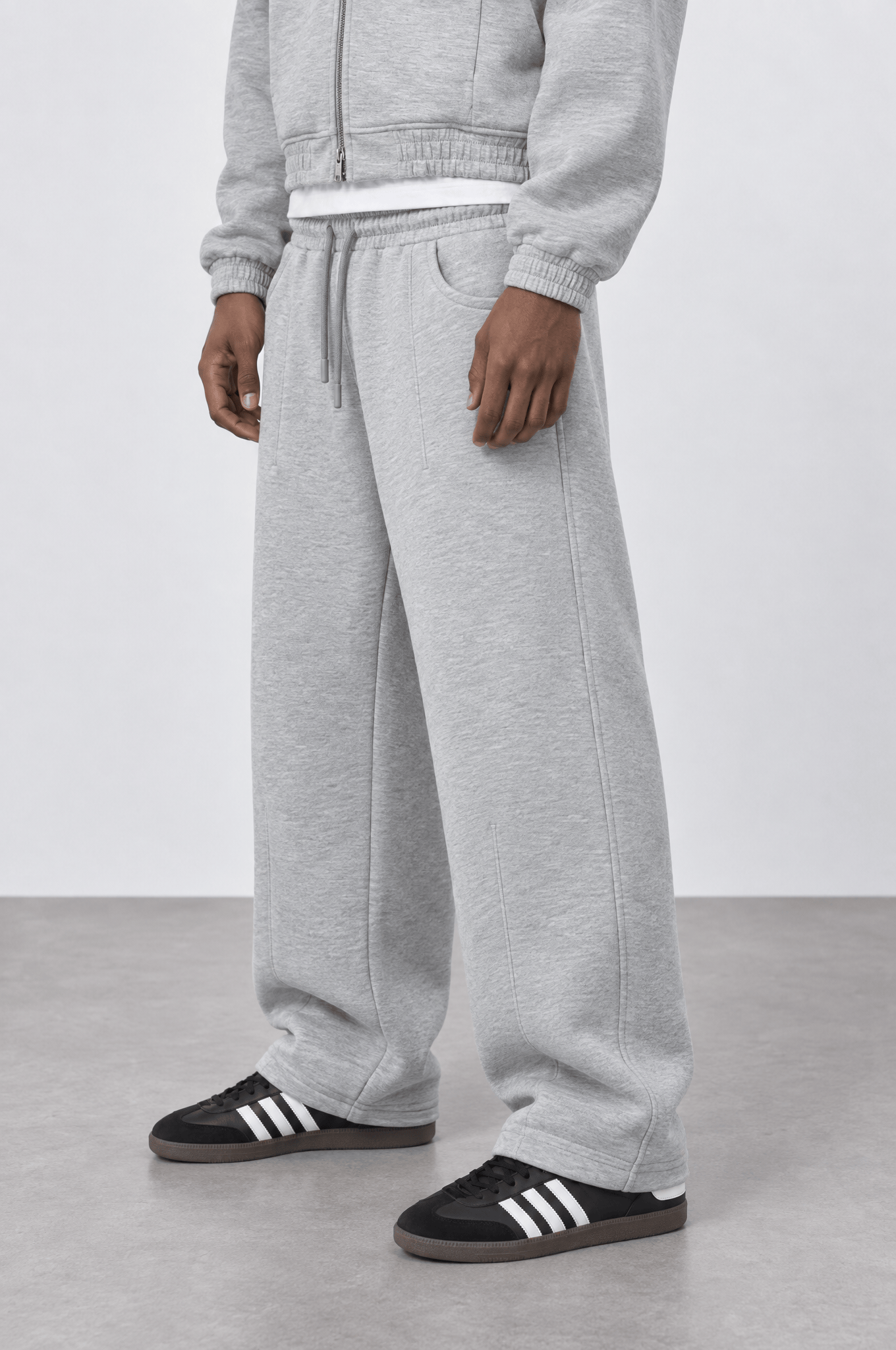 Erkek Cep Detaylı Panda Baggy Eşofman Altı Gri Melanj