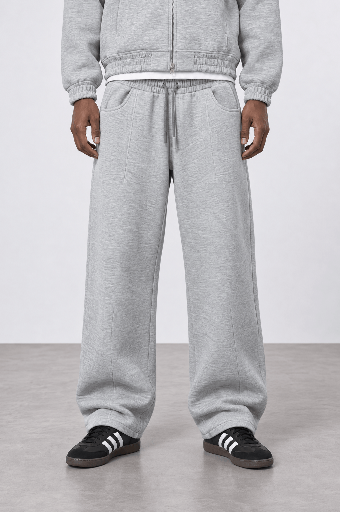 Erkek Cep Detaylı Panda Baggy Eşofman Altı Gri Melanj