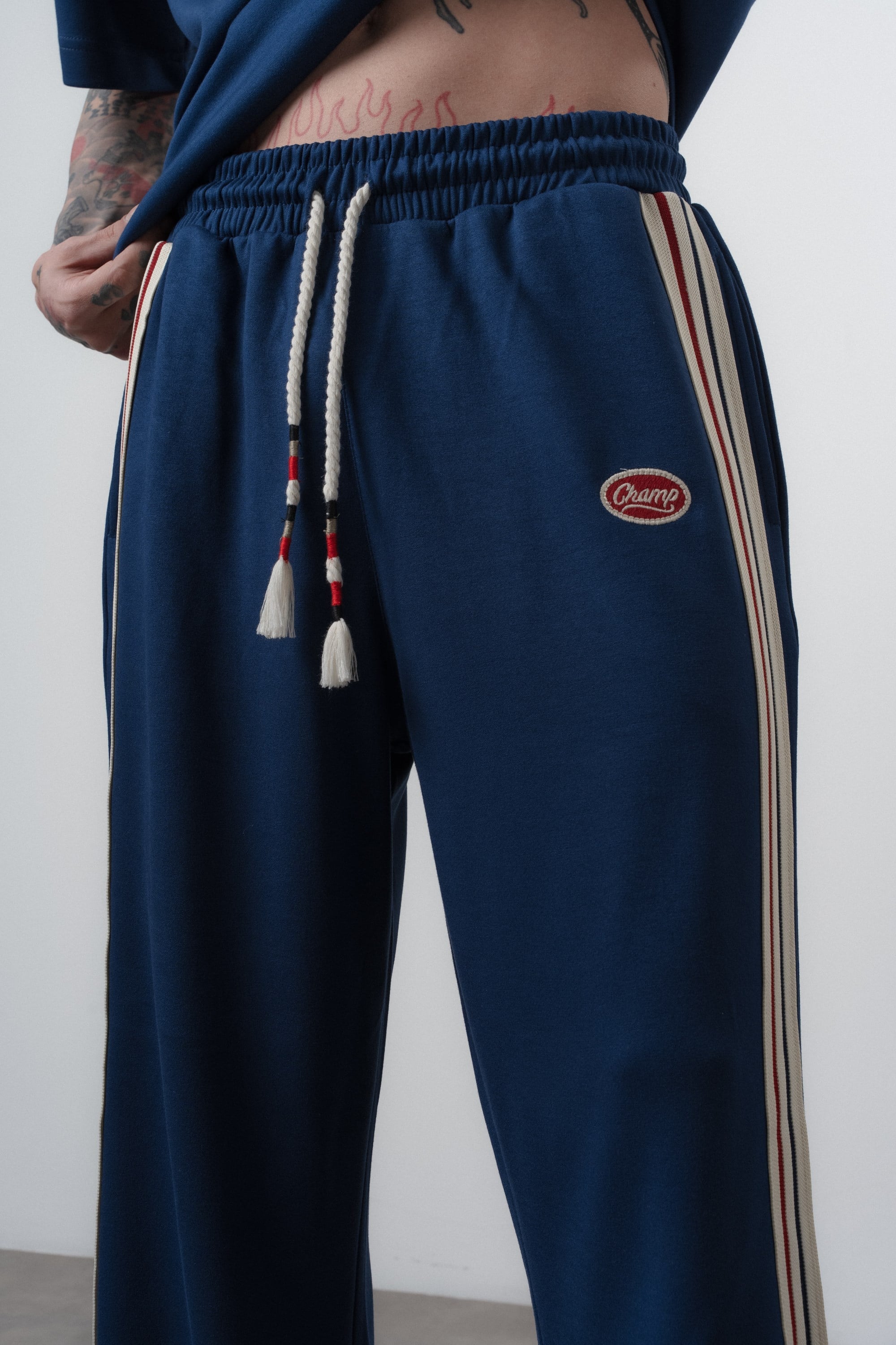 Erkek Champ Şerit Detaylı Baggy Eşofman Altı Lacivert