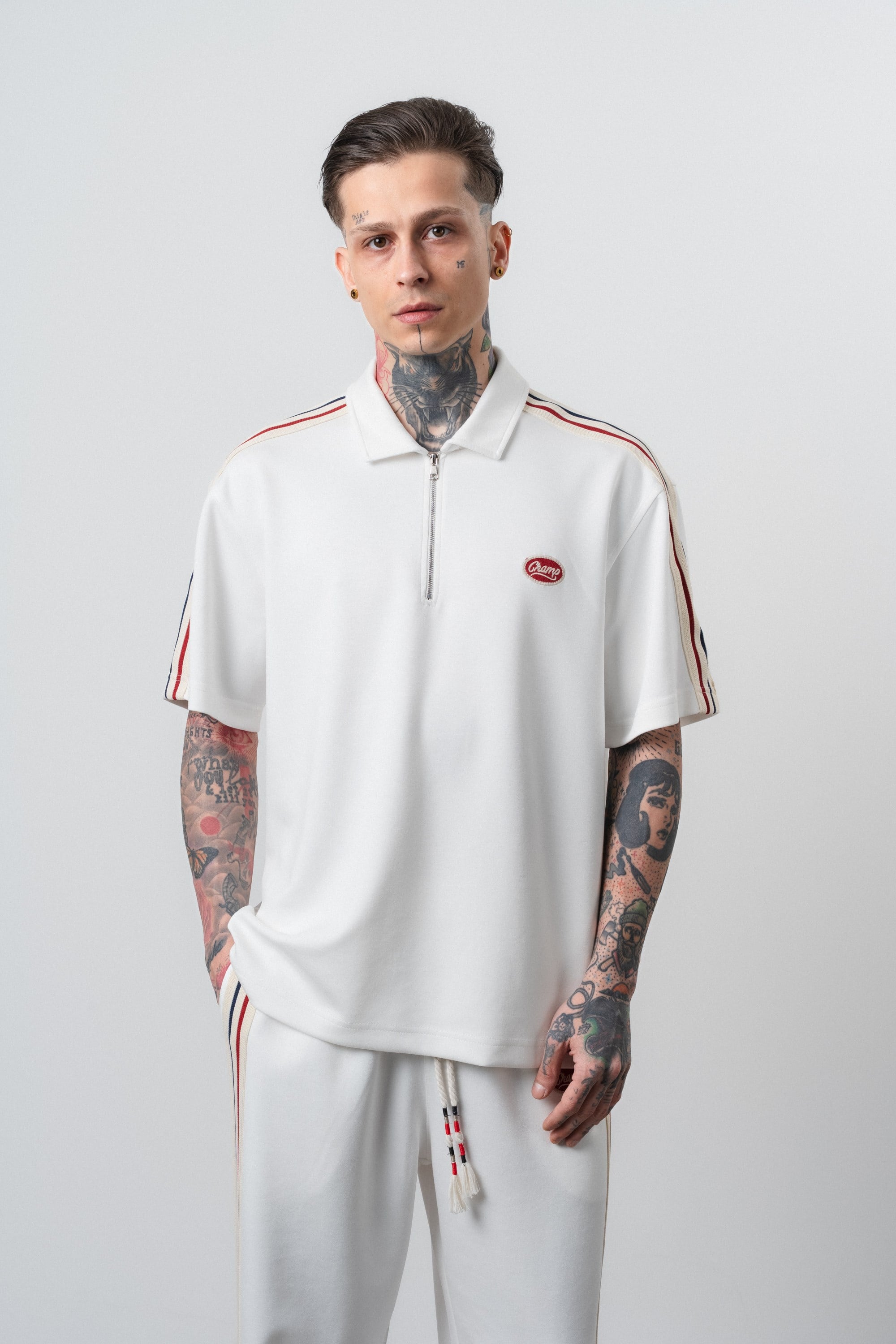 Erkek Champ Şerit Detaylı Regular Fit T-Shirt Ekru