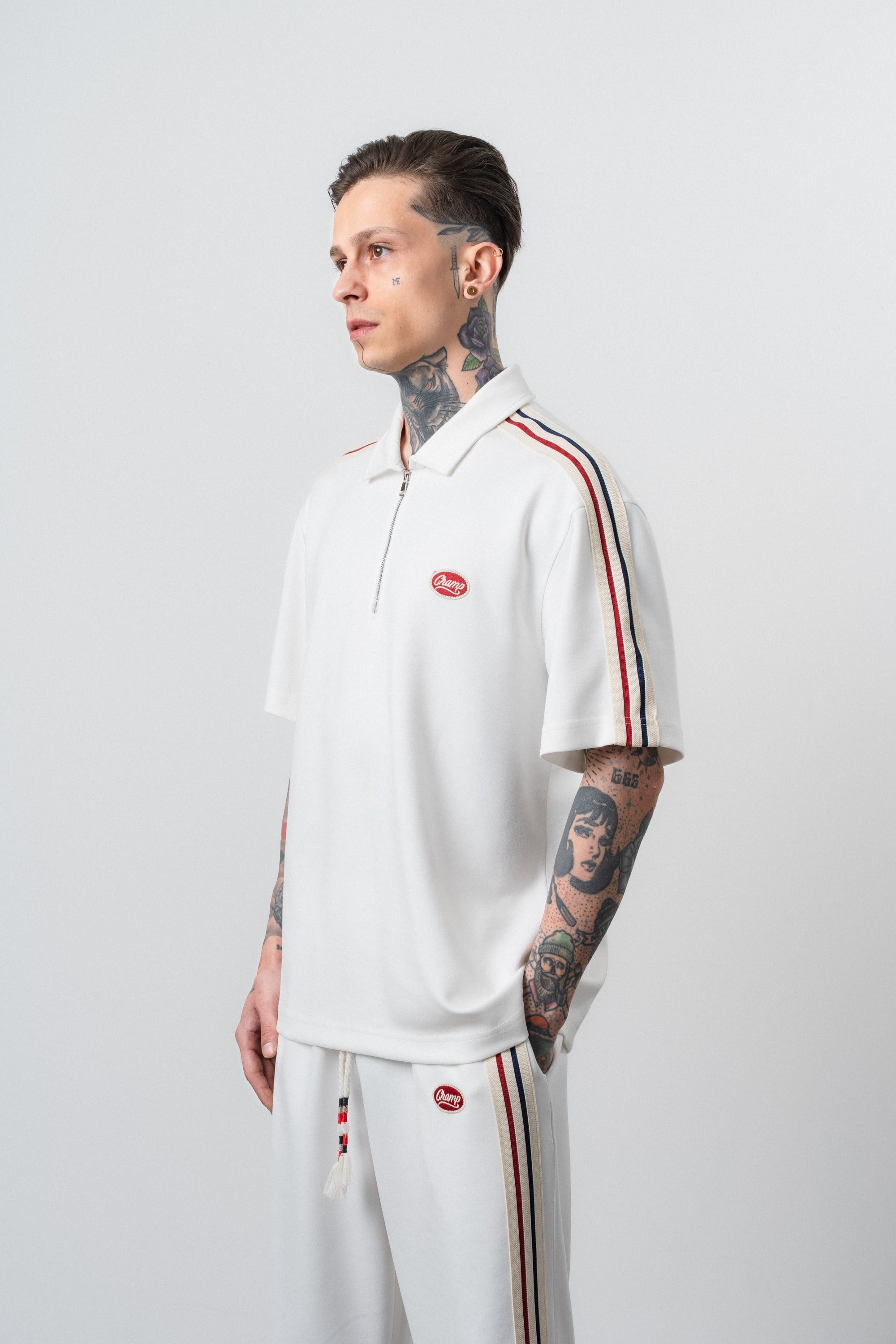 Erkek Champ Şerit Detaylı Regular Fit T-Shirt Ekru