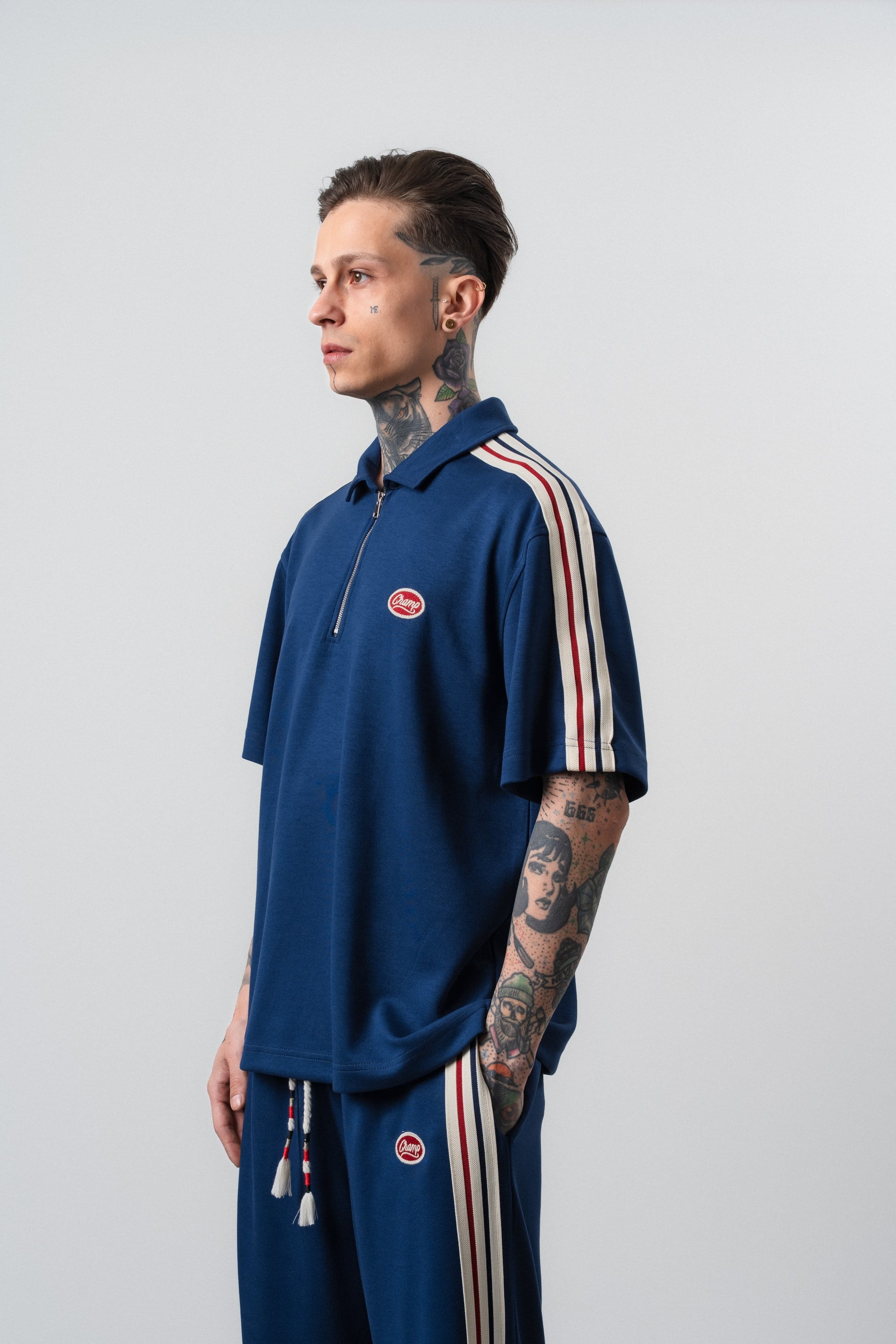 Erkek Champ Şerit Detaylı Regular Fit T-Shirt Lacivert