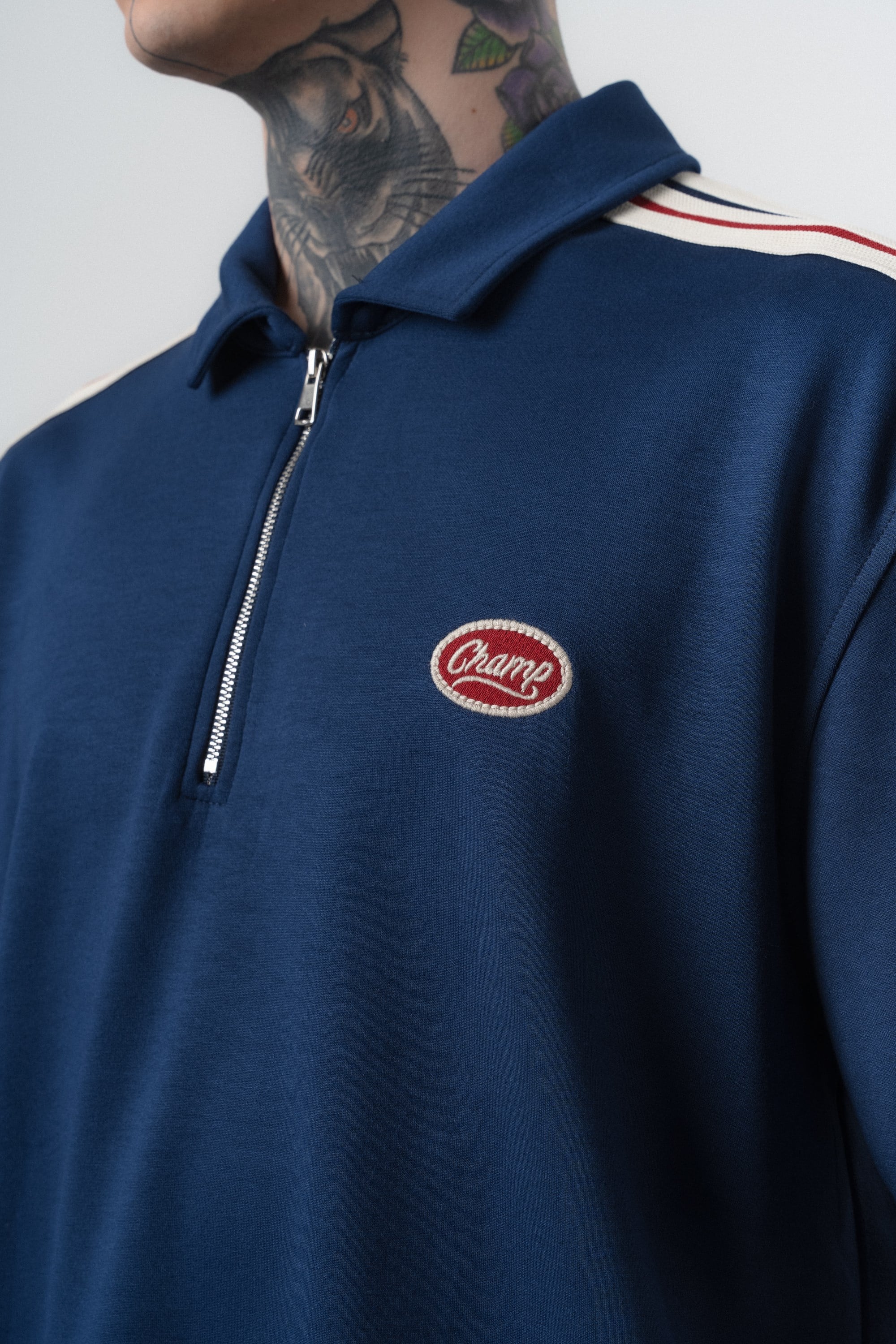 Erkek Champ Şerit Detaylı Regular Fit T-Shirt Lacivert