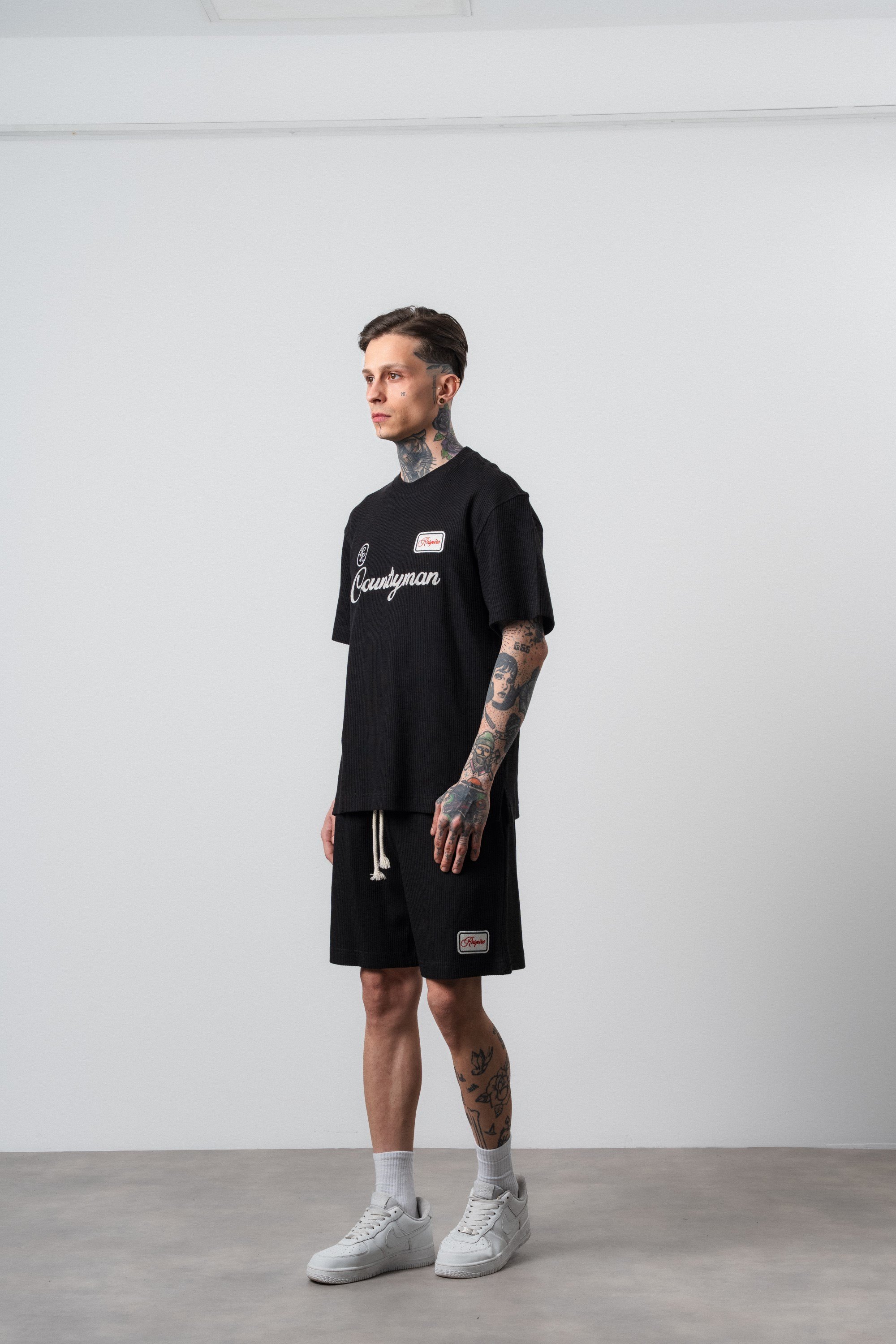 Erkek Countryman Nakışlı Regular Fit T-Shirt Şort Takım Siyah