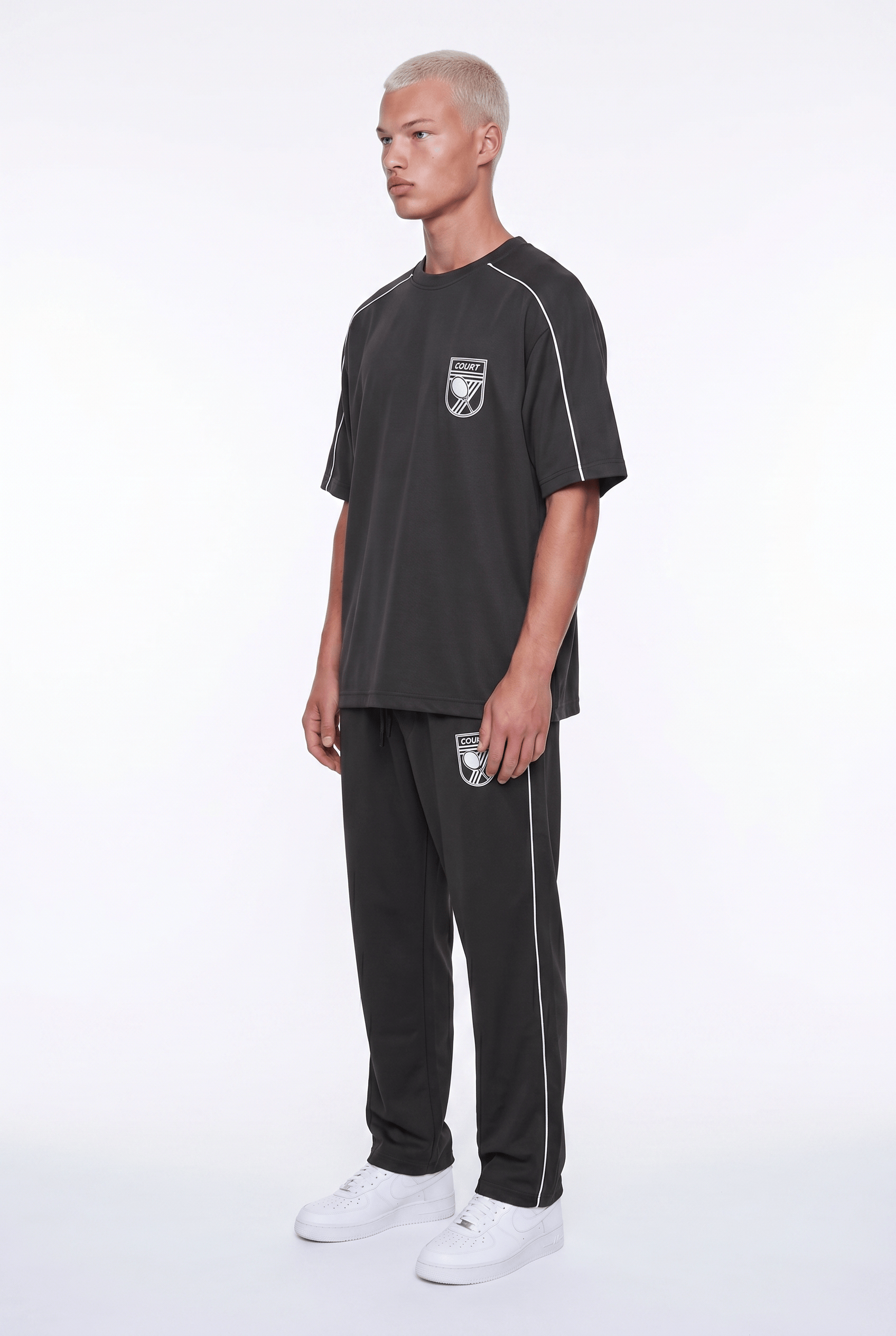 Erkek Court Baskılı Regular Fit Eşofman Takımı Kahve