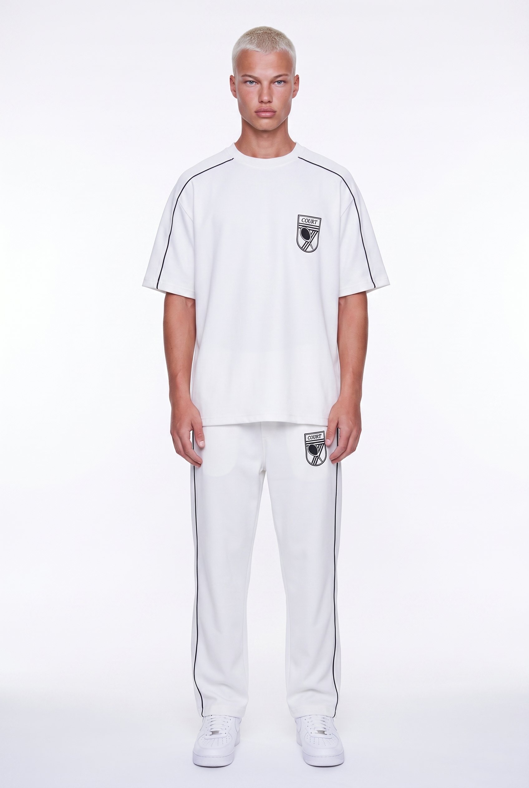 Erkek Court Baskılı Regular Fit Eşofman Takımı Ekru