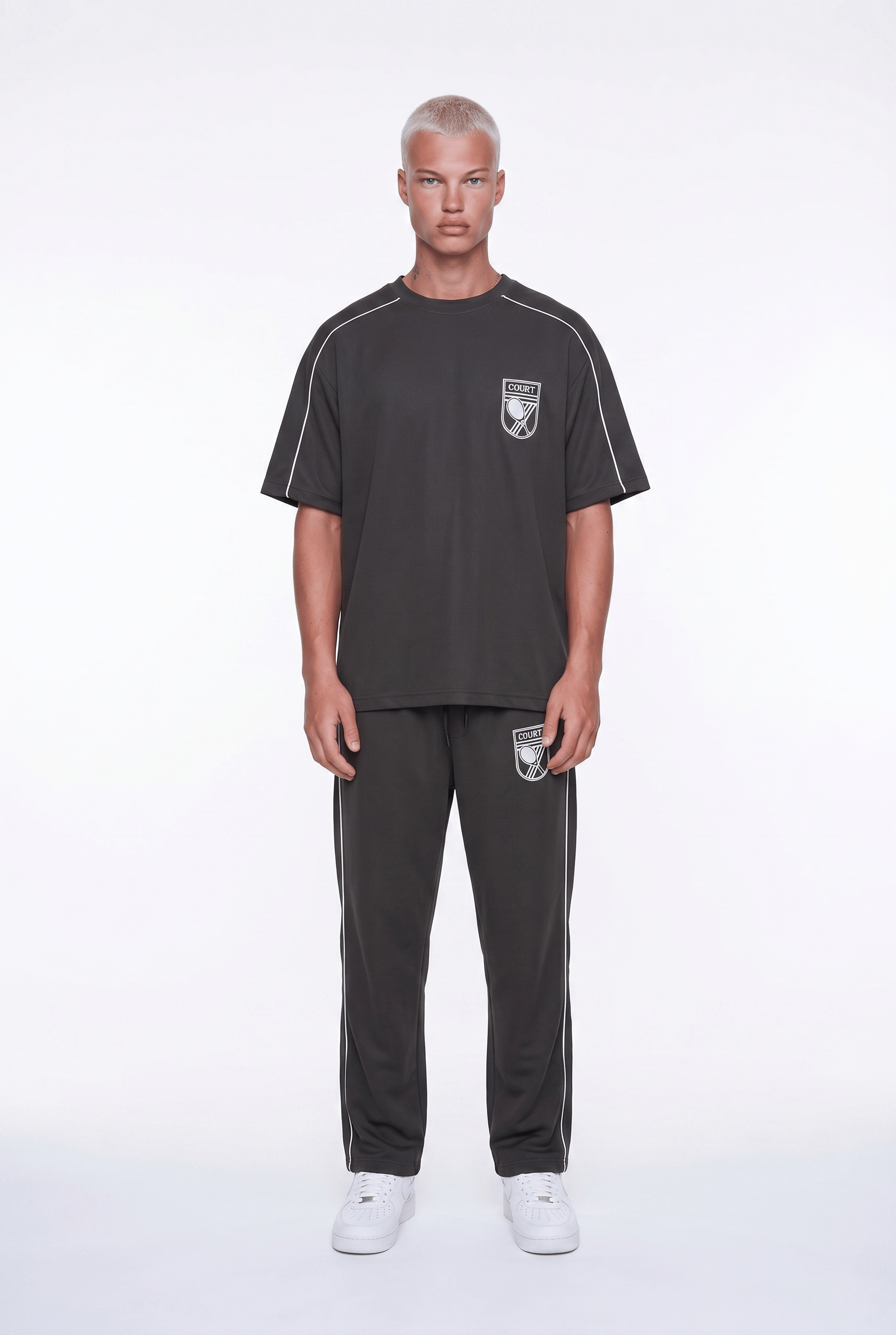 Erkek Court Baskılı Regular Fit Eşofman Takımı Kahve