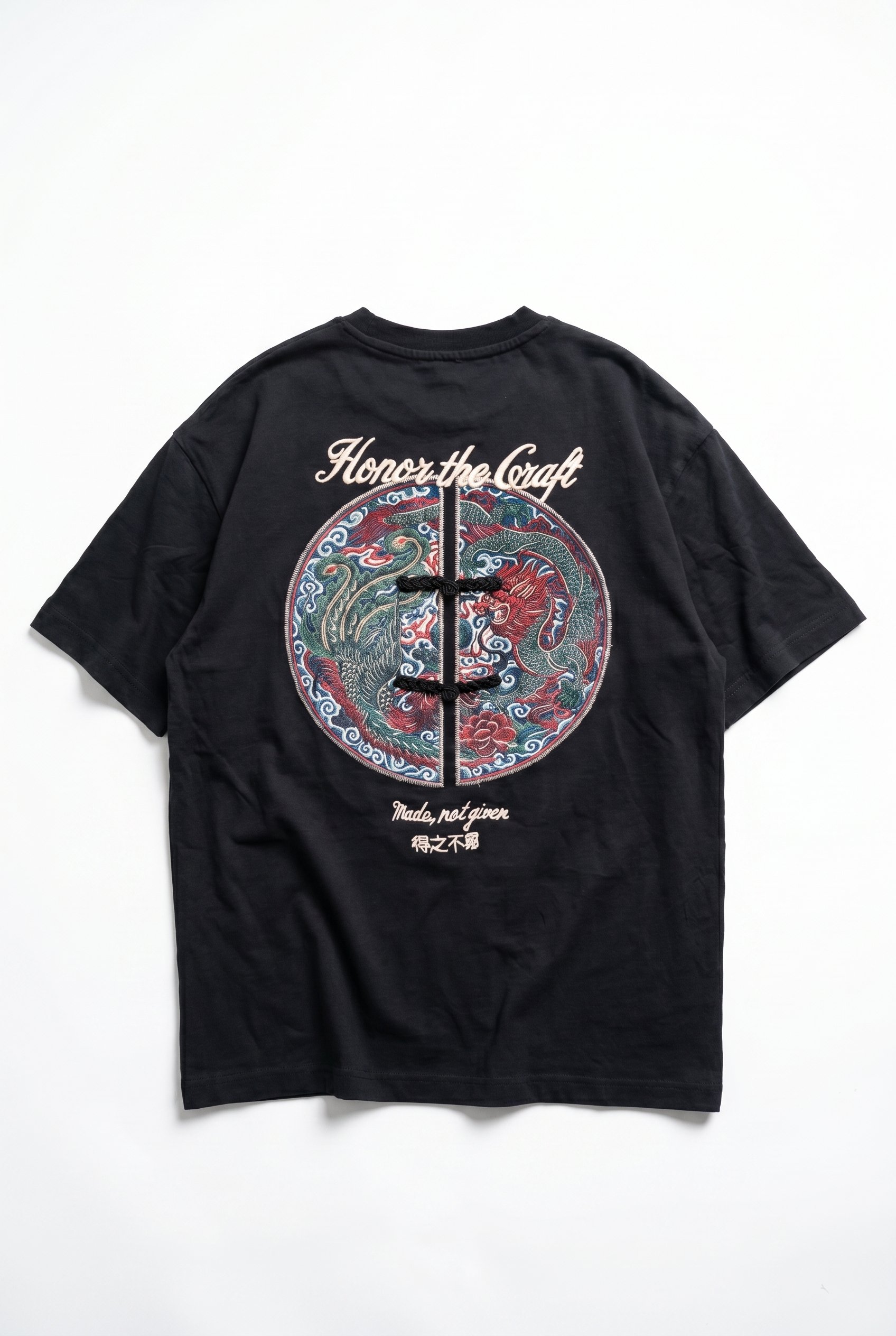 Erkek Craft Nakış Detaylı Oversize T-Shirt Siyah