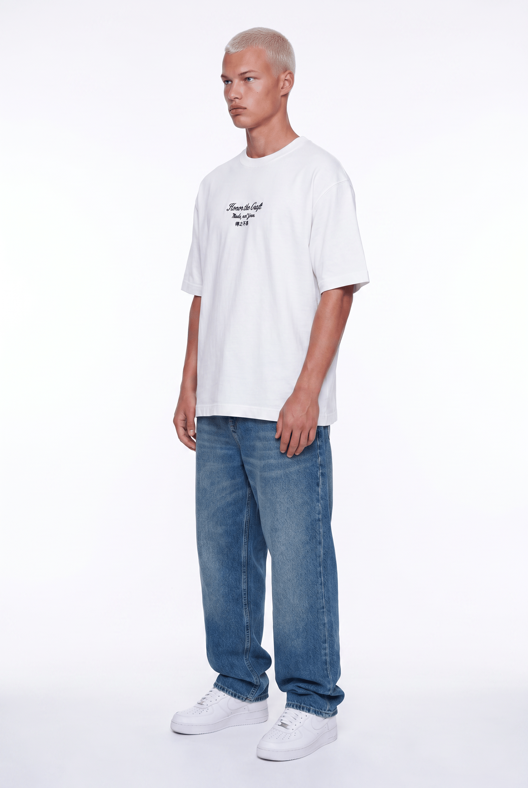 Erkek Craft Nakış Detaylı Oversize T-Shirt Ekru