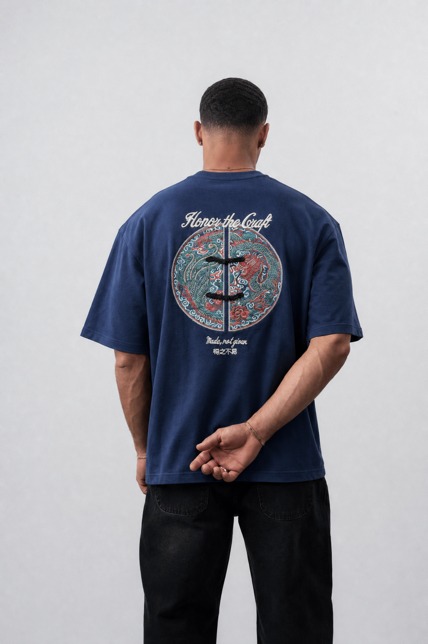 Erkek Craft Nakış Detaylı Oversize T-Shirt Lacivert
