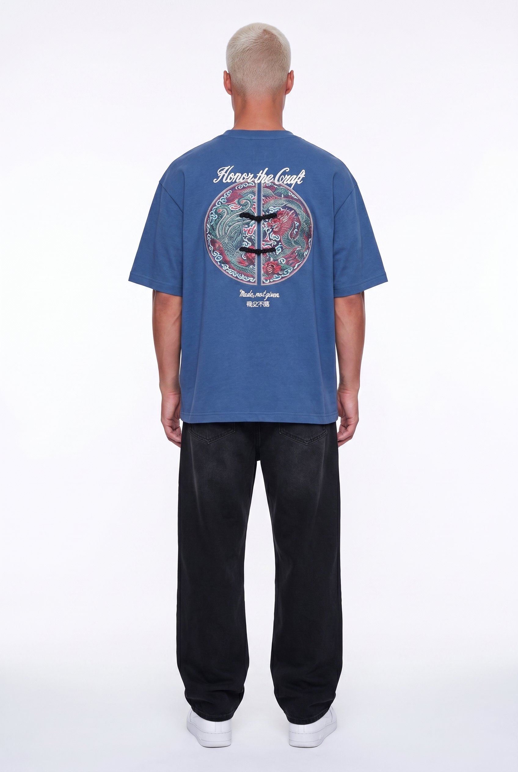 Erkek Craft Nakış Detaylı Oversize T-Shirt Lacivert