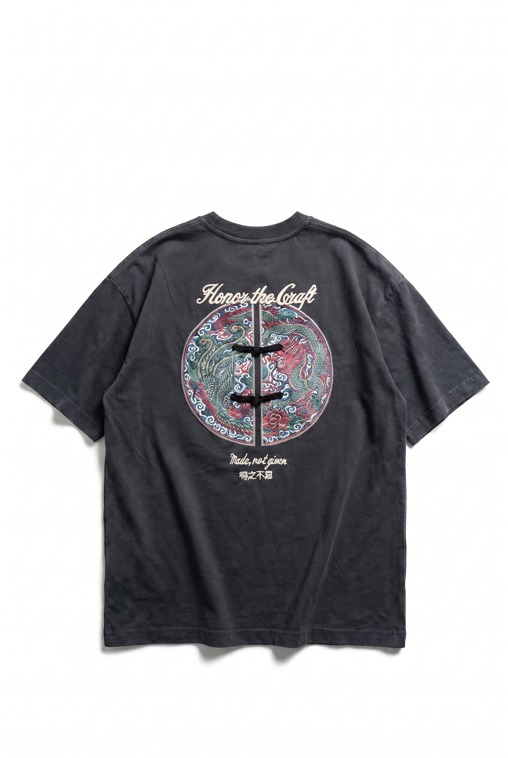 Erkek Craft Nakış Detaylı Oversize T-Shirt Füme