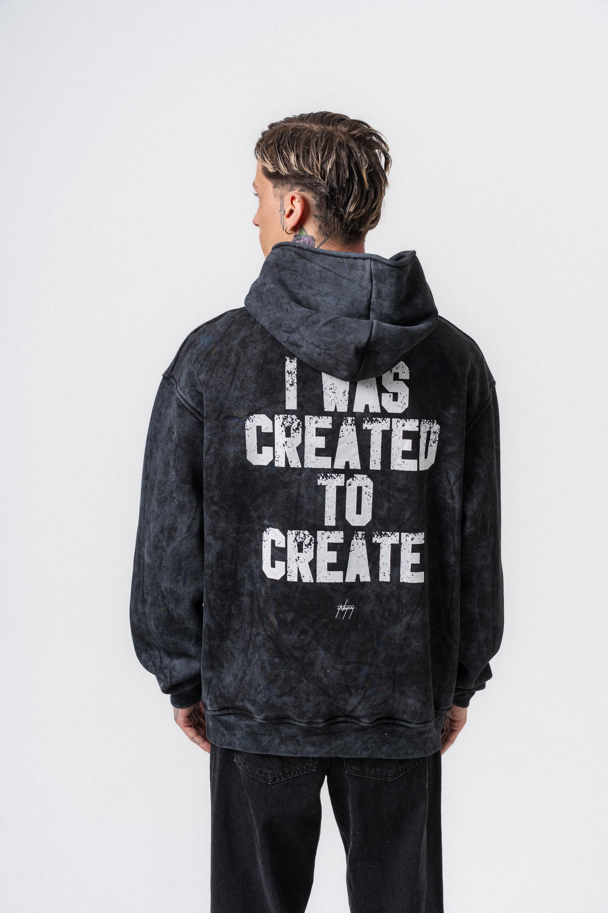 Erkek Create Baskılı Kapüşonlu Oversize Hoodie Siyah
