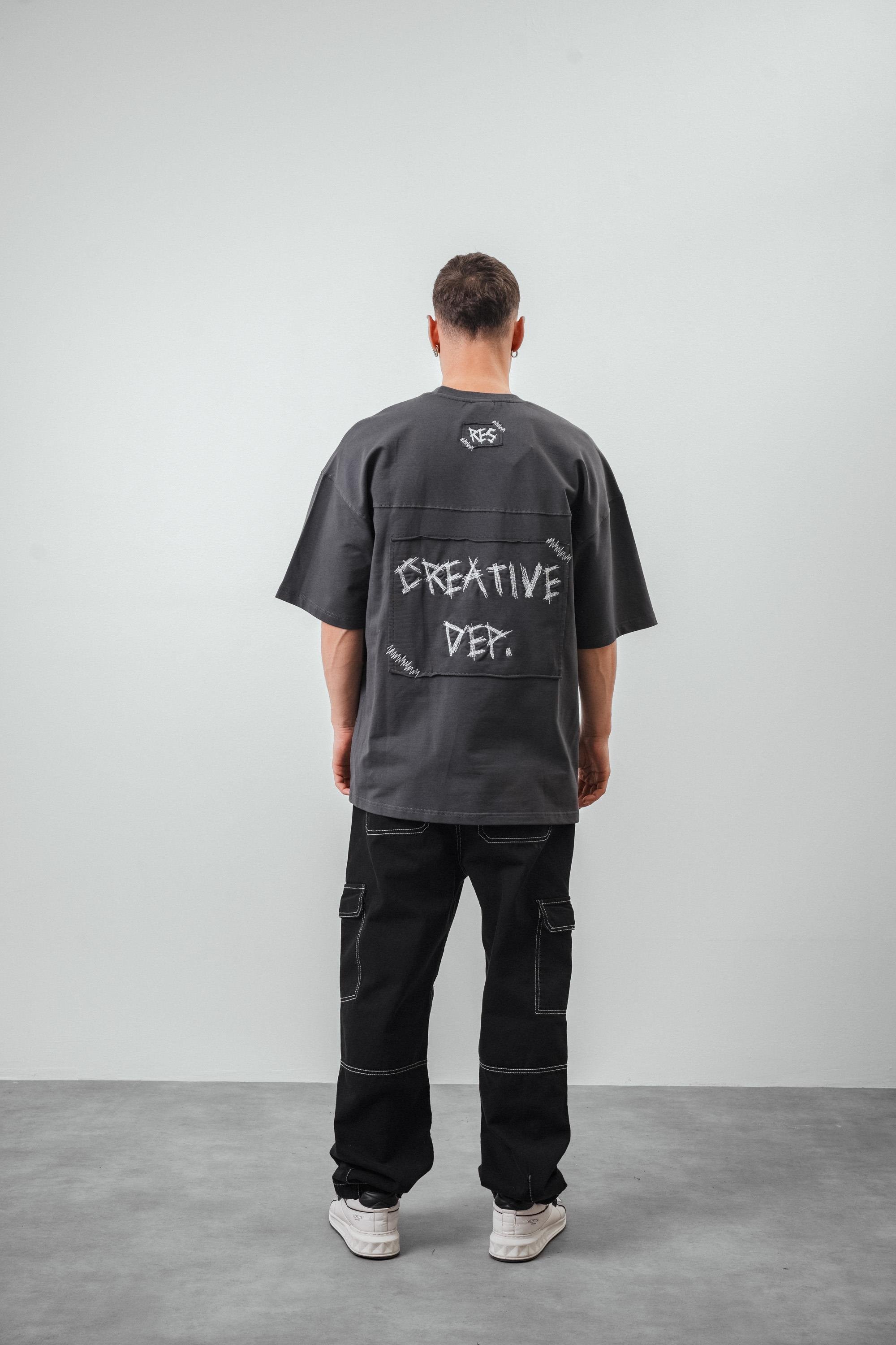 Erkek Creative Dep. Yazılı Oversize T-Shirt Siyah