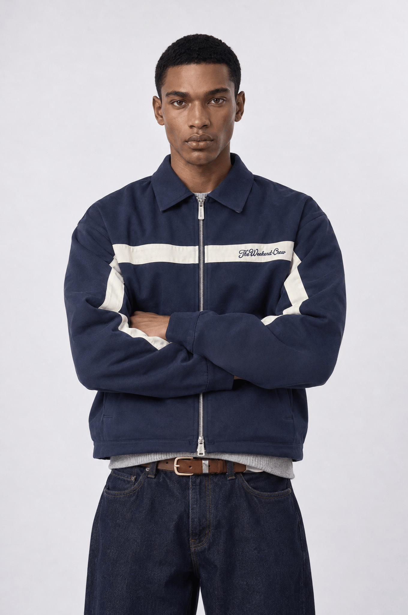 Erkek Crew Nakış Detaylı Oversize Ceket Lacivert