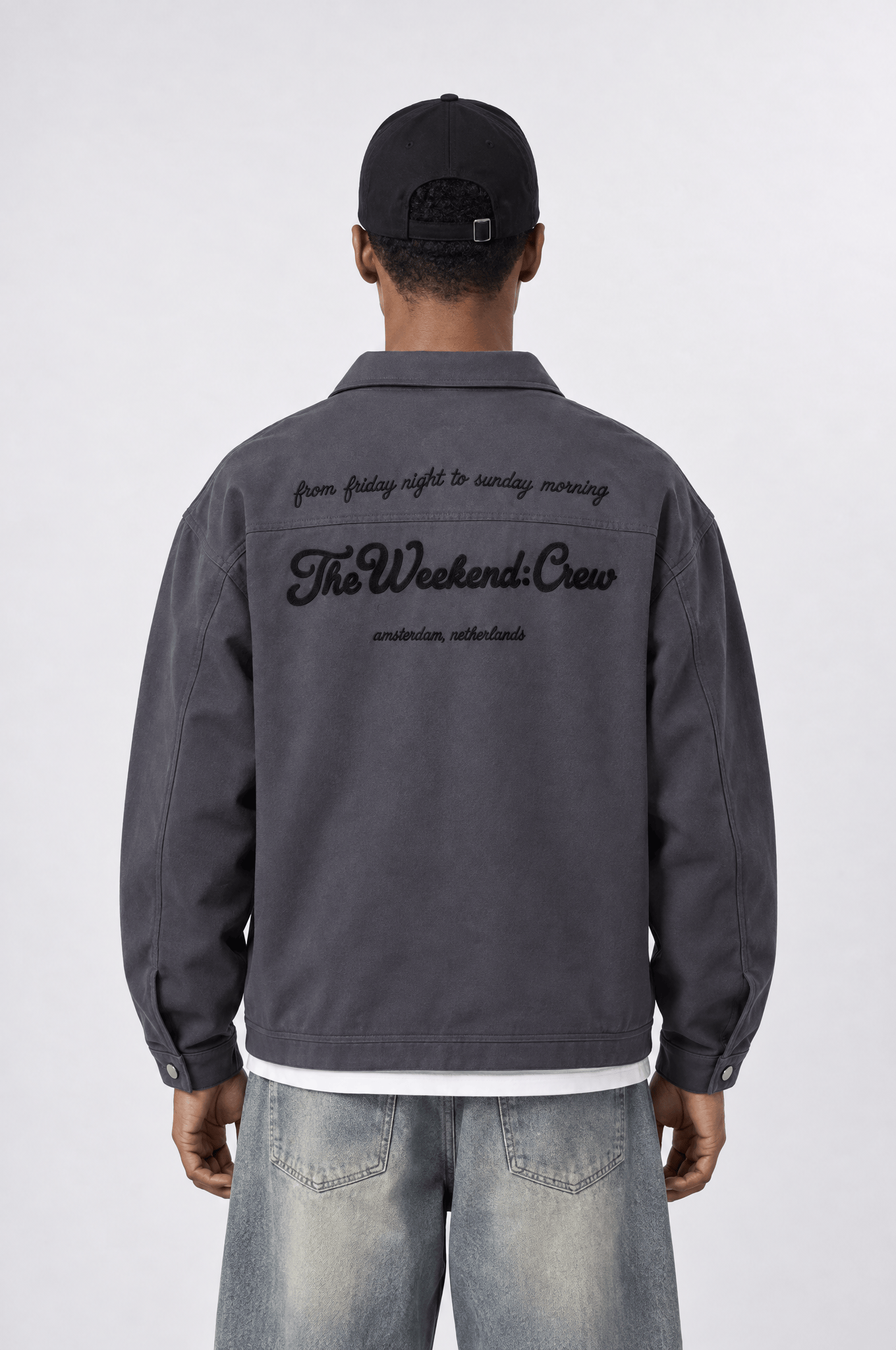Erkek Crew Nakış Detaylı Oversize Ceket Füme