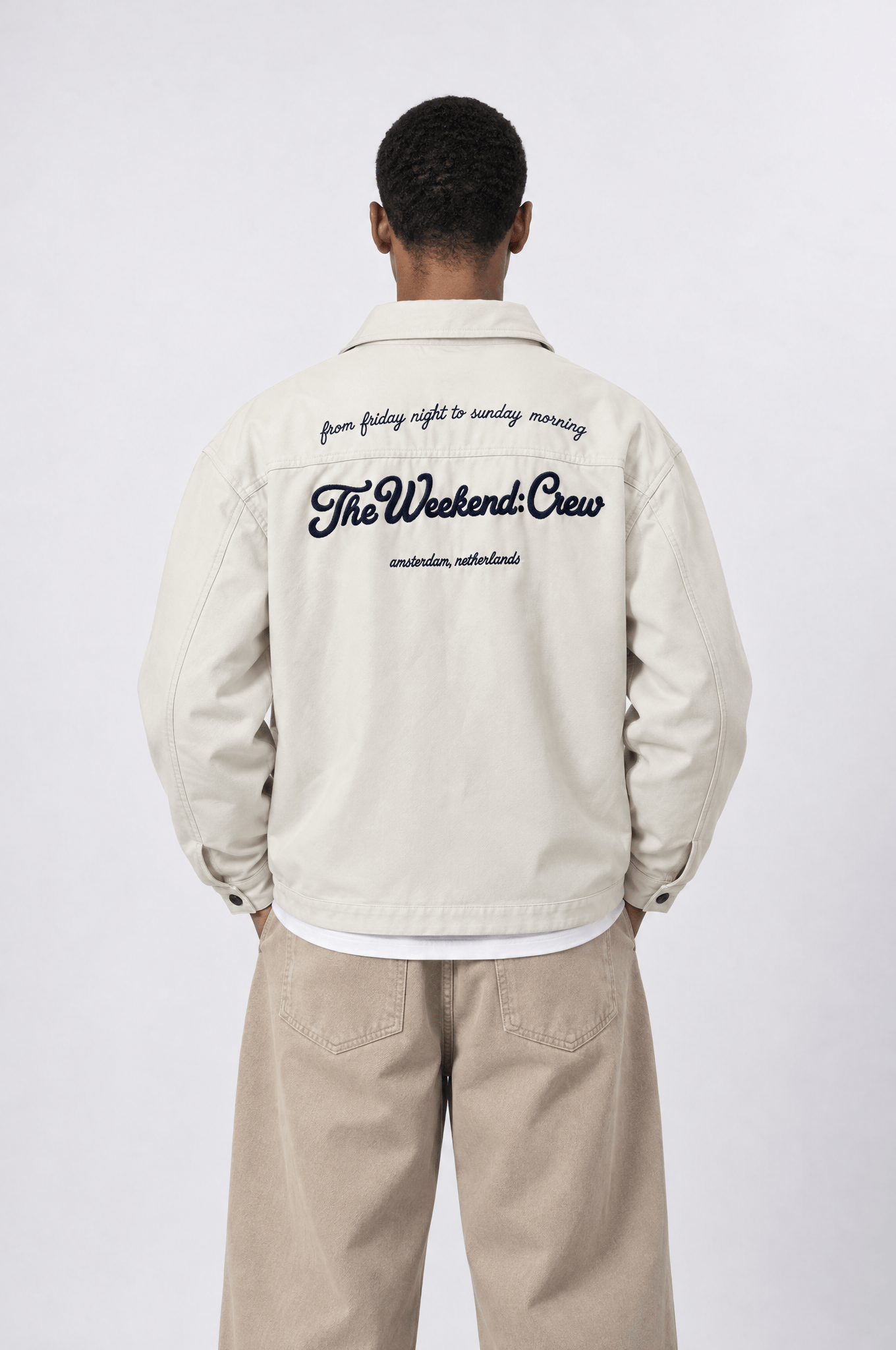 Erkek Crew Nakış Detaylı Oversize Ceket Bej