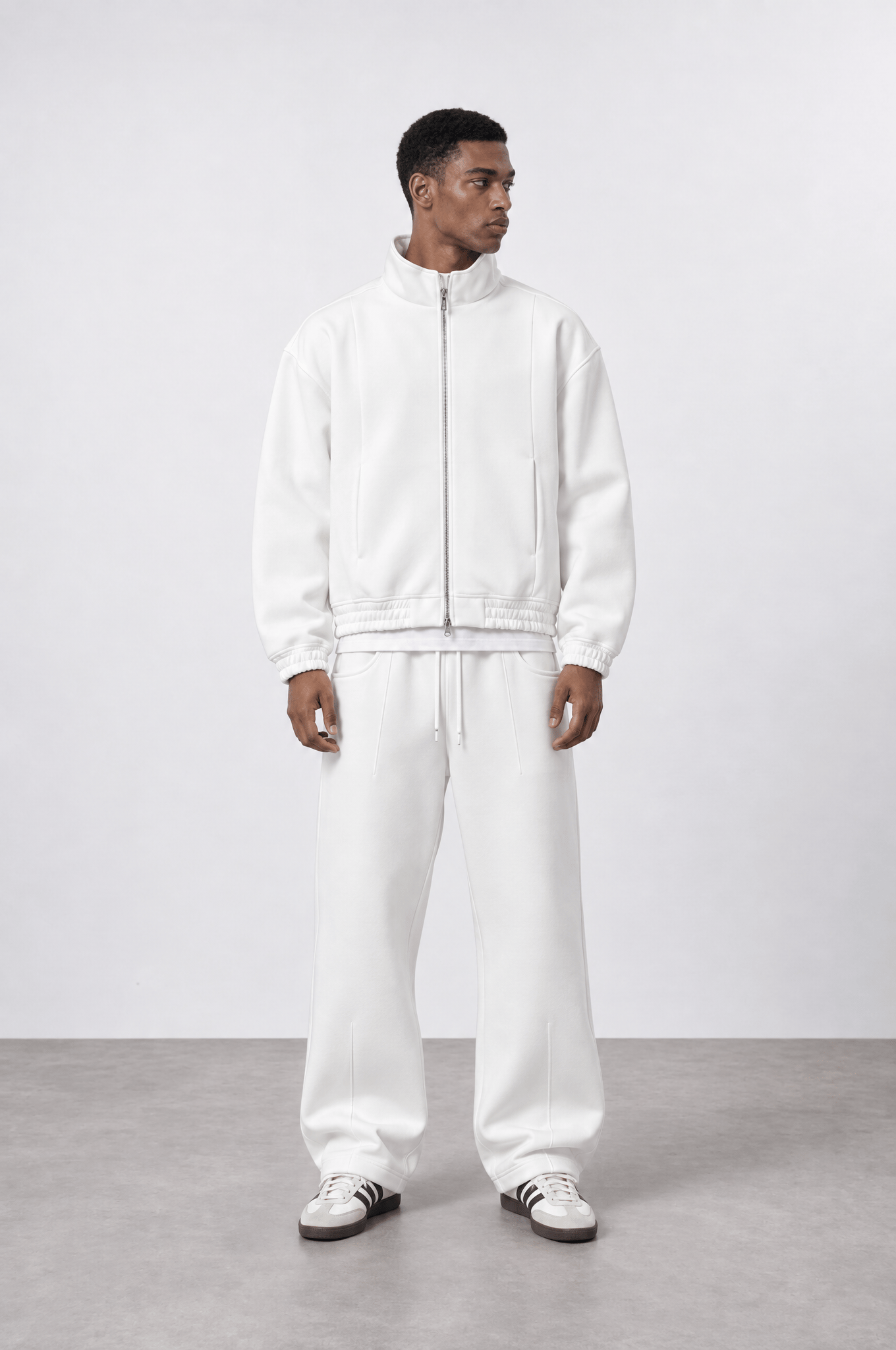 Erkek Crop Fit Panda Oversize Zip Ekru