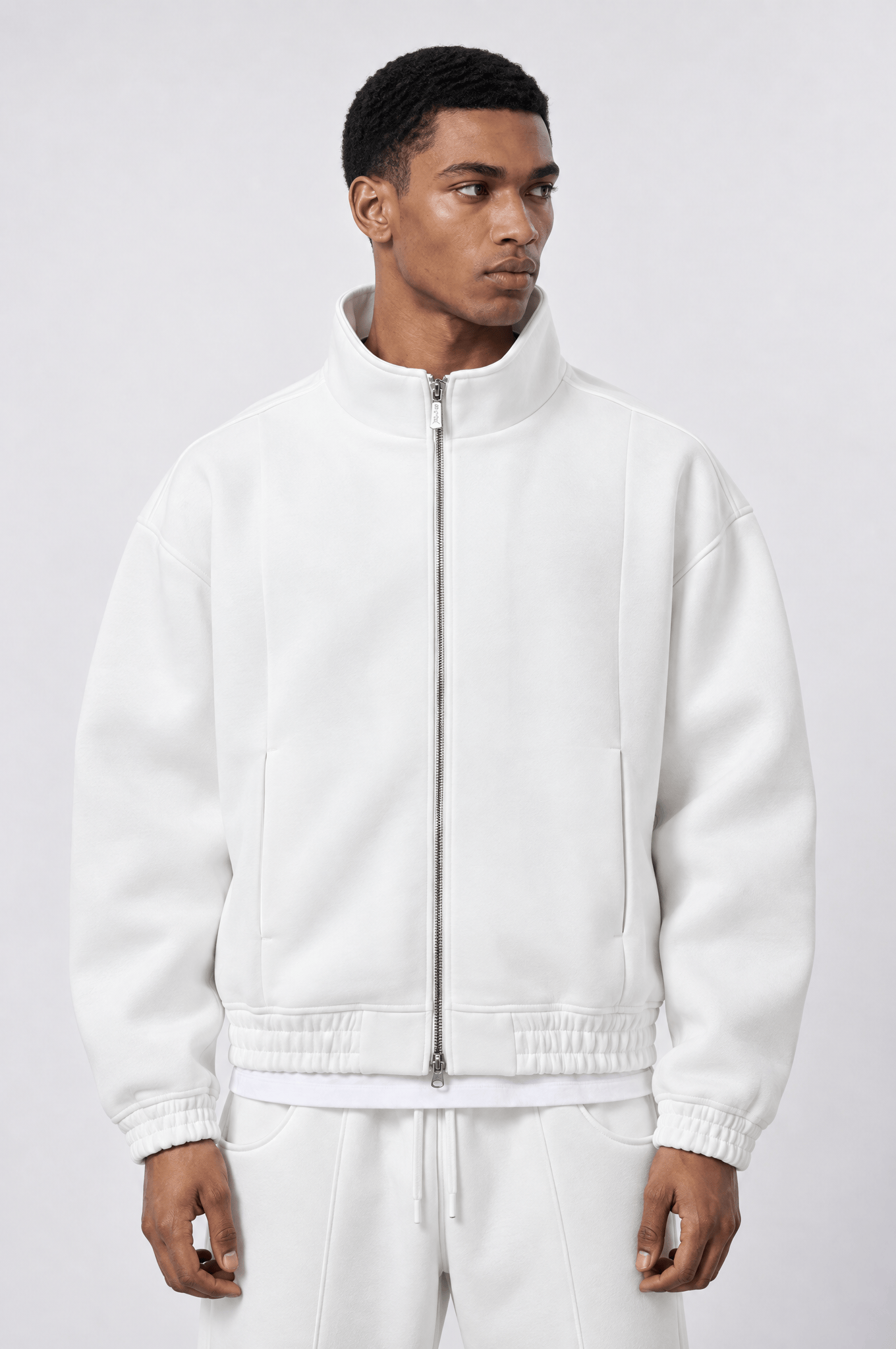 Erkek Crop Fit Panda Oversize Zip Ekru
