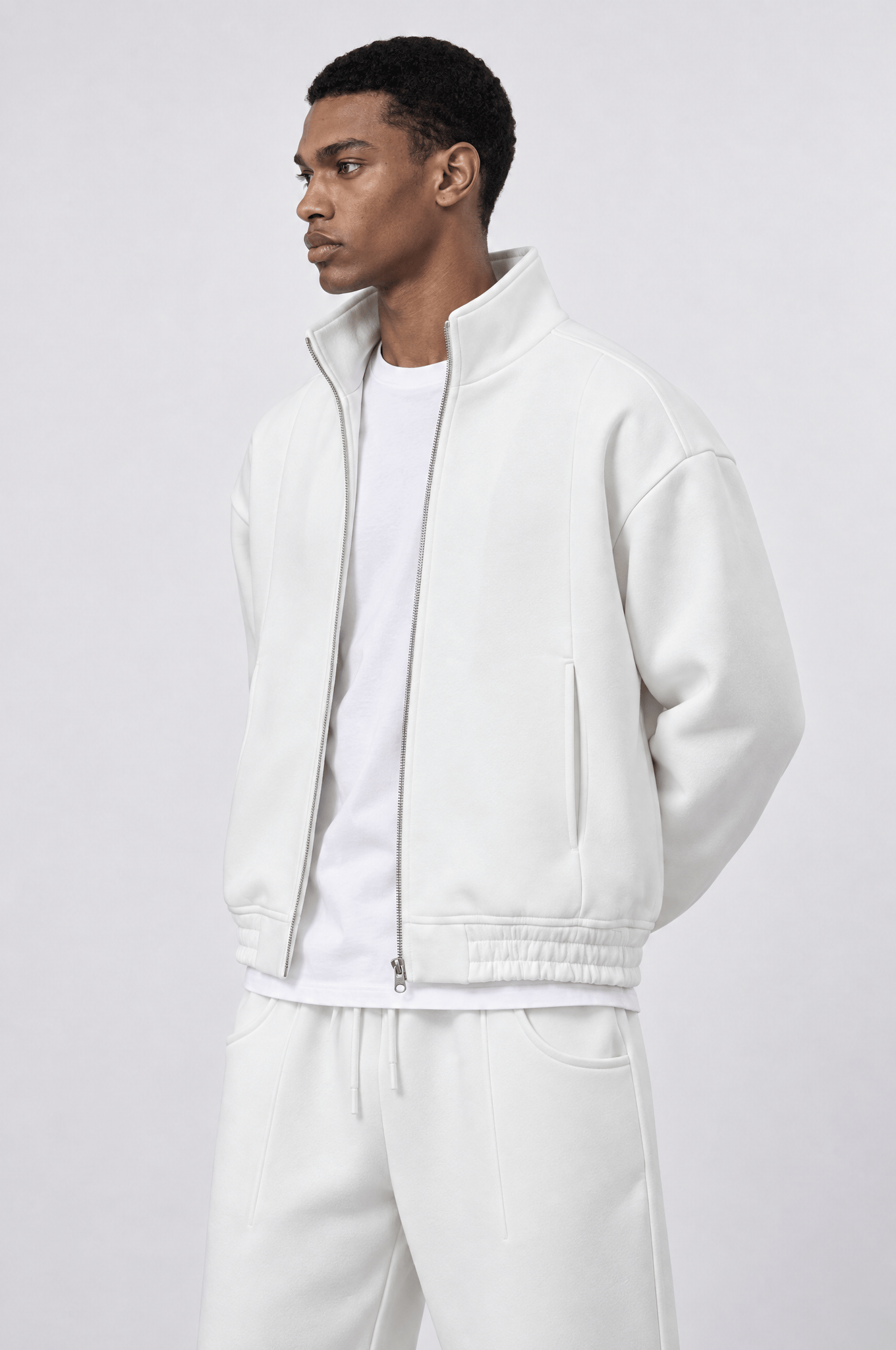 Erkek Crop Fit Panda Oversize Zip Ekru