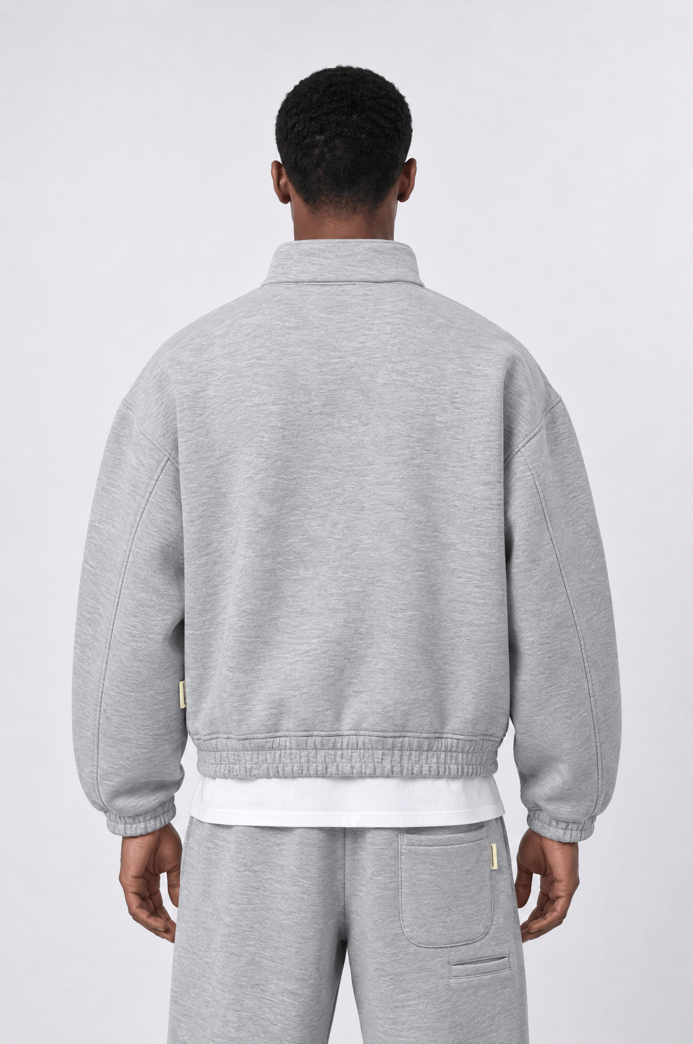 Erkek Crop Fit Panda Oversize Zip Gri Melanj